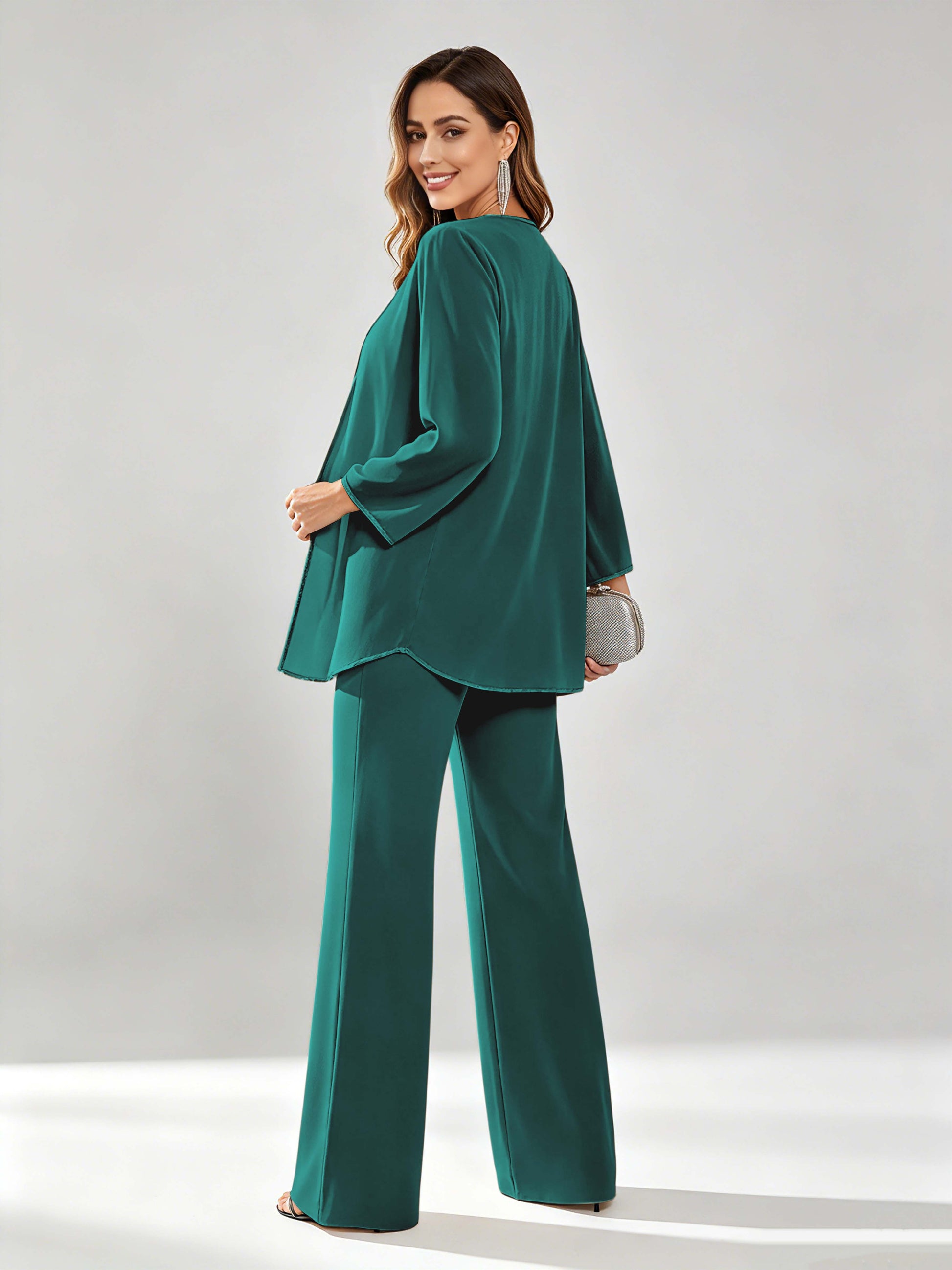 Chiffon Sequin 3 Pieces Mother of The Bride Pant Suits for Women