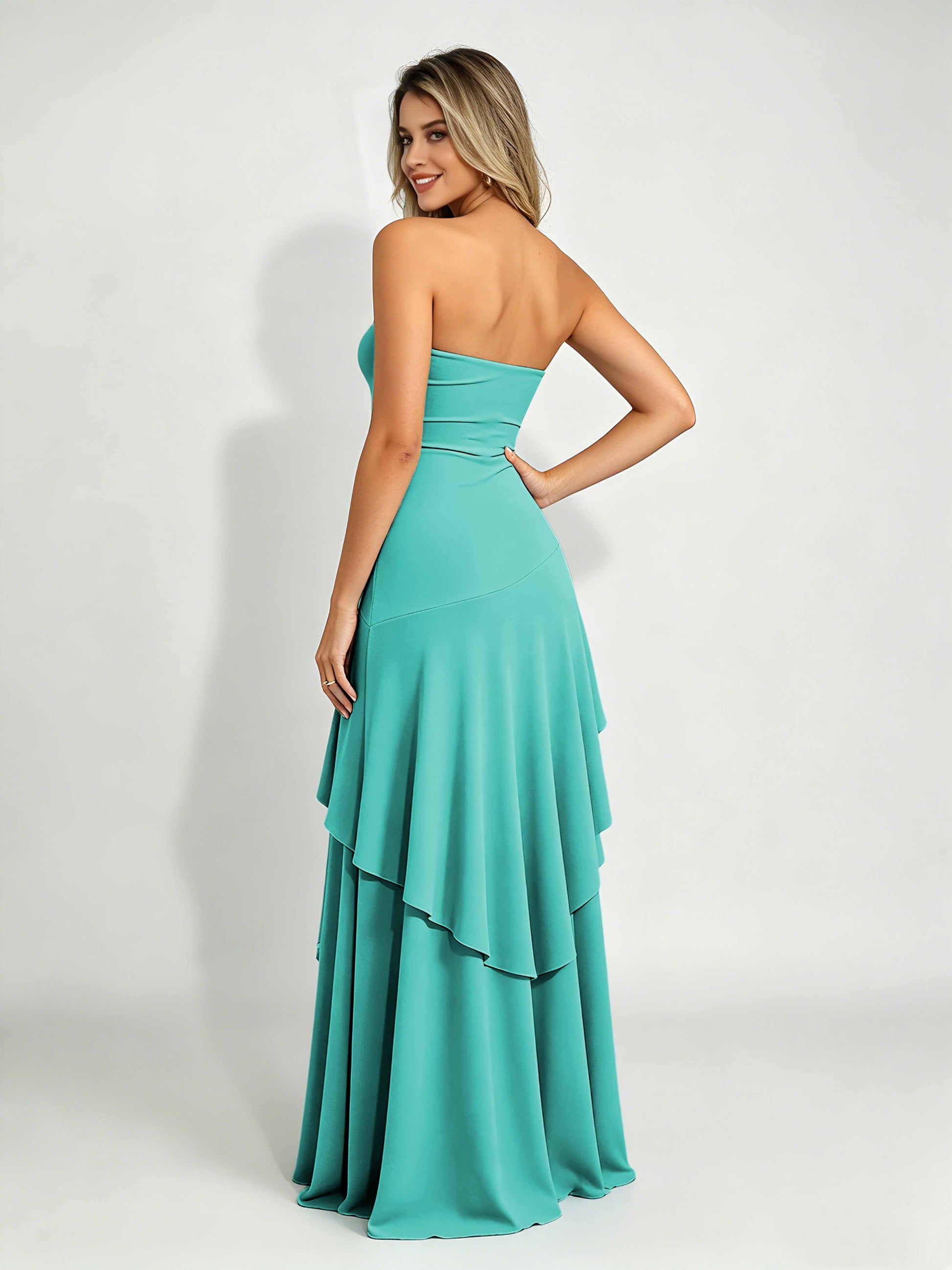 Spandex Tiered Ruffle Prom Dress High Low Homecoming Dresses