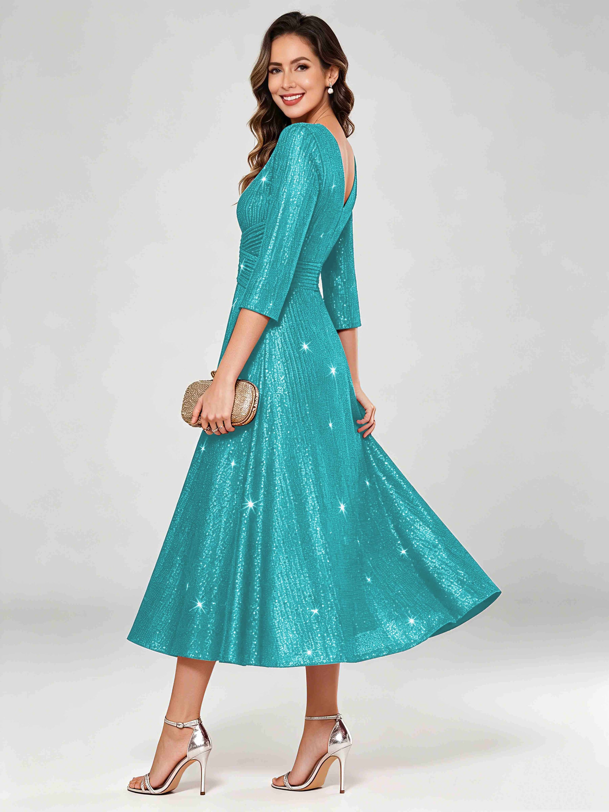 Sequin Sparkly 3/4 Sleeve Dressy Mother of The Bride Dresses
