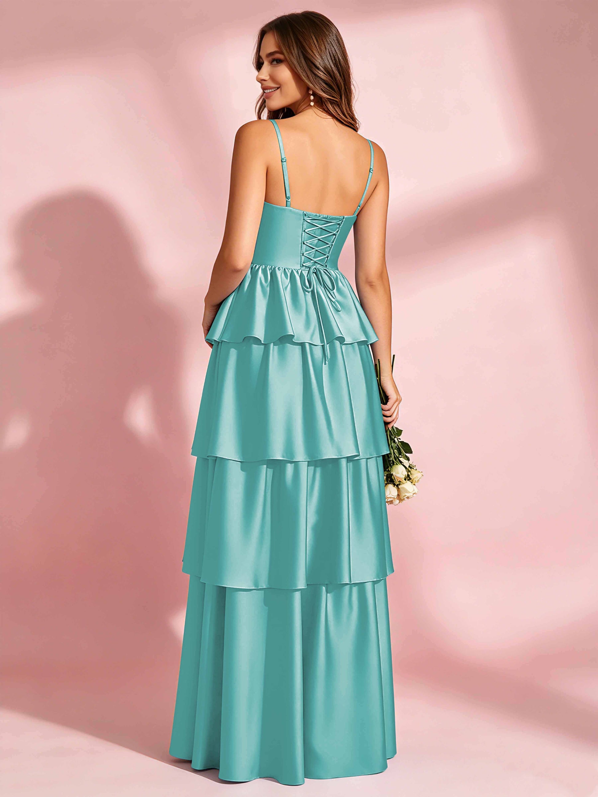 Satin Tiered Corset Bridesmaid Dresses Formal Evening Gown