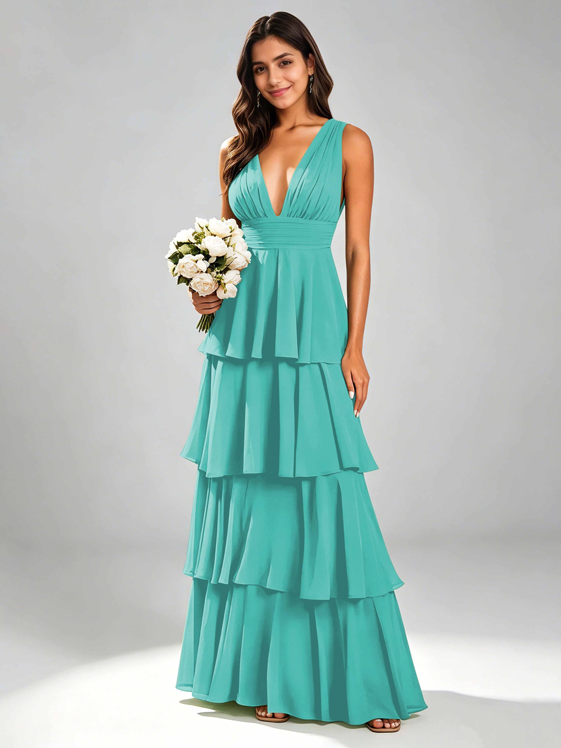 Tiered Chiffon Bridesmaid Dress for Wedding Garden Party