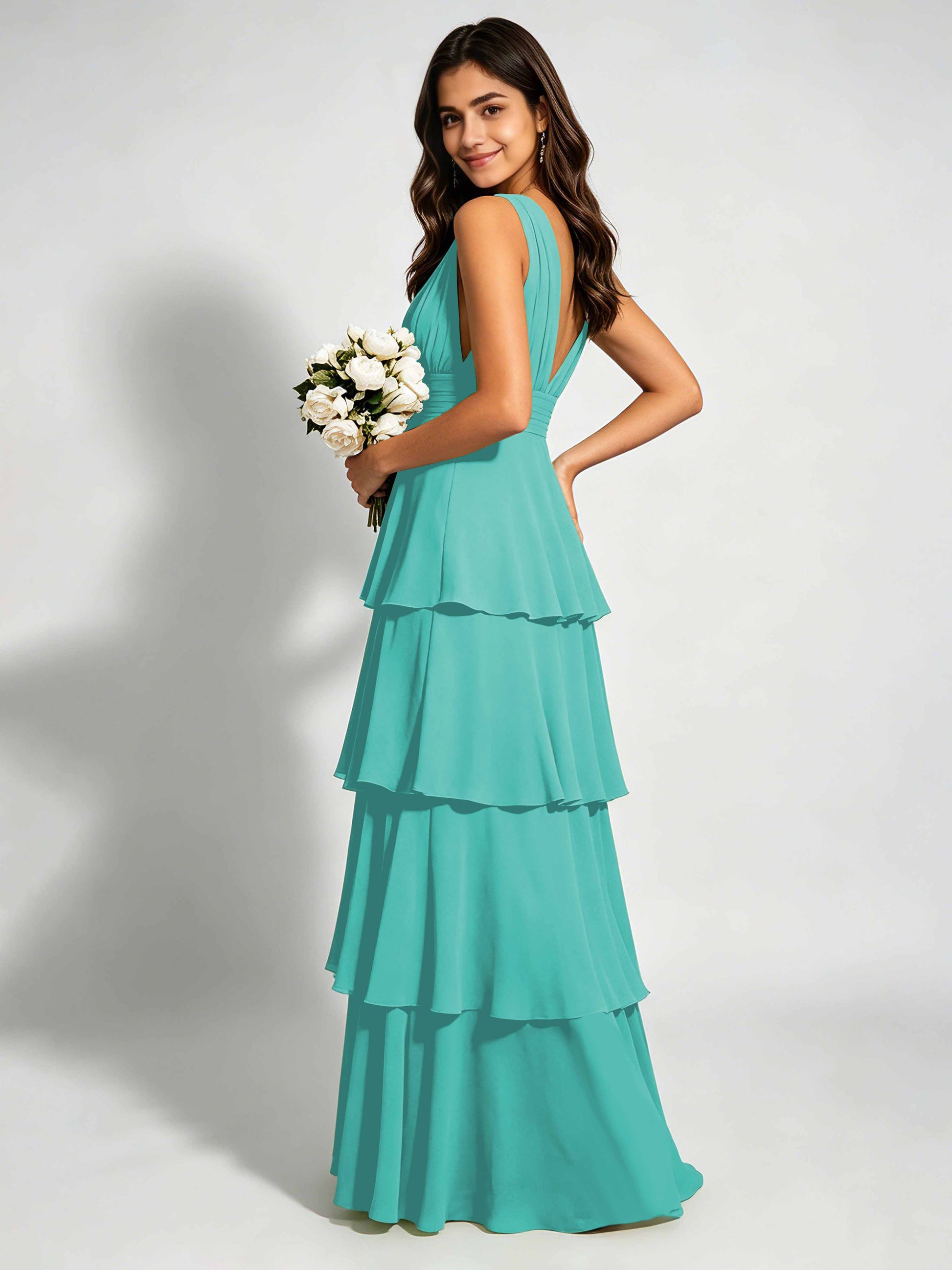Tiered Chiffon Bridesmaid Dress for Wedding Garden Party