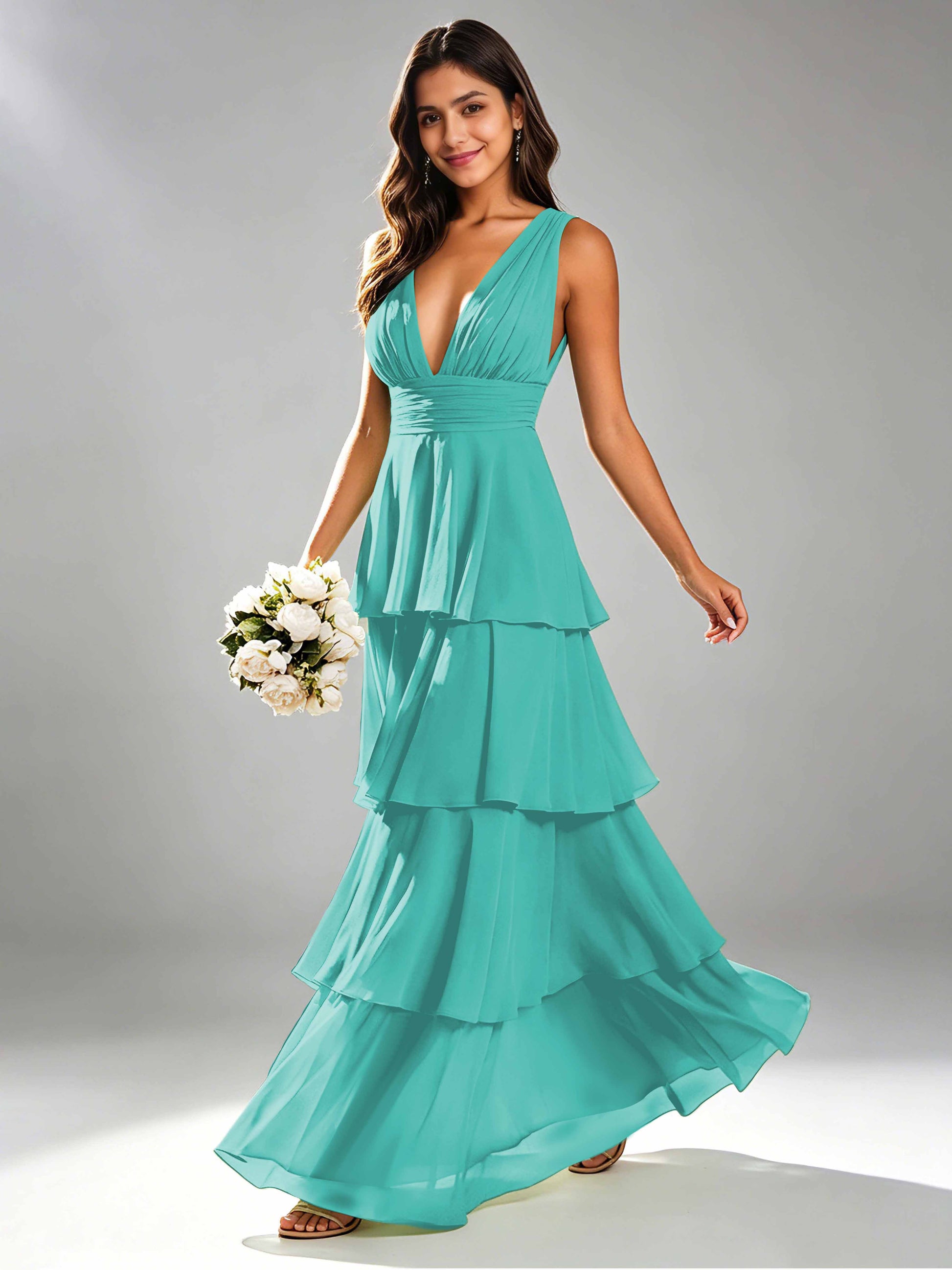 Tiered Chiffon Bridesmaid Dress for Wedding Garden Party
