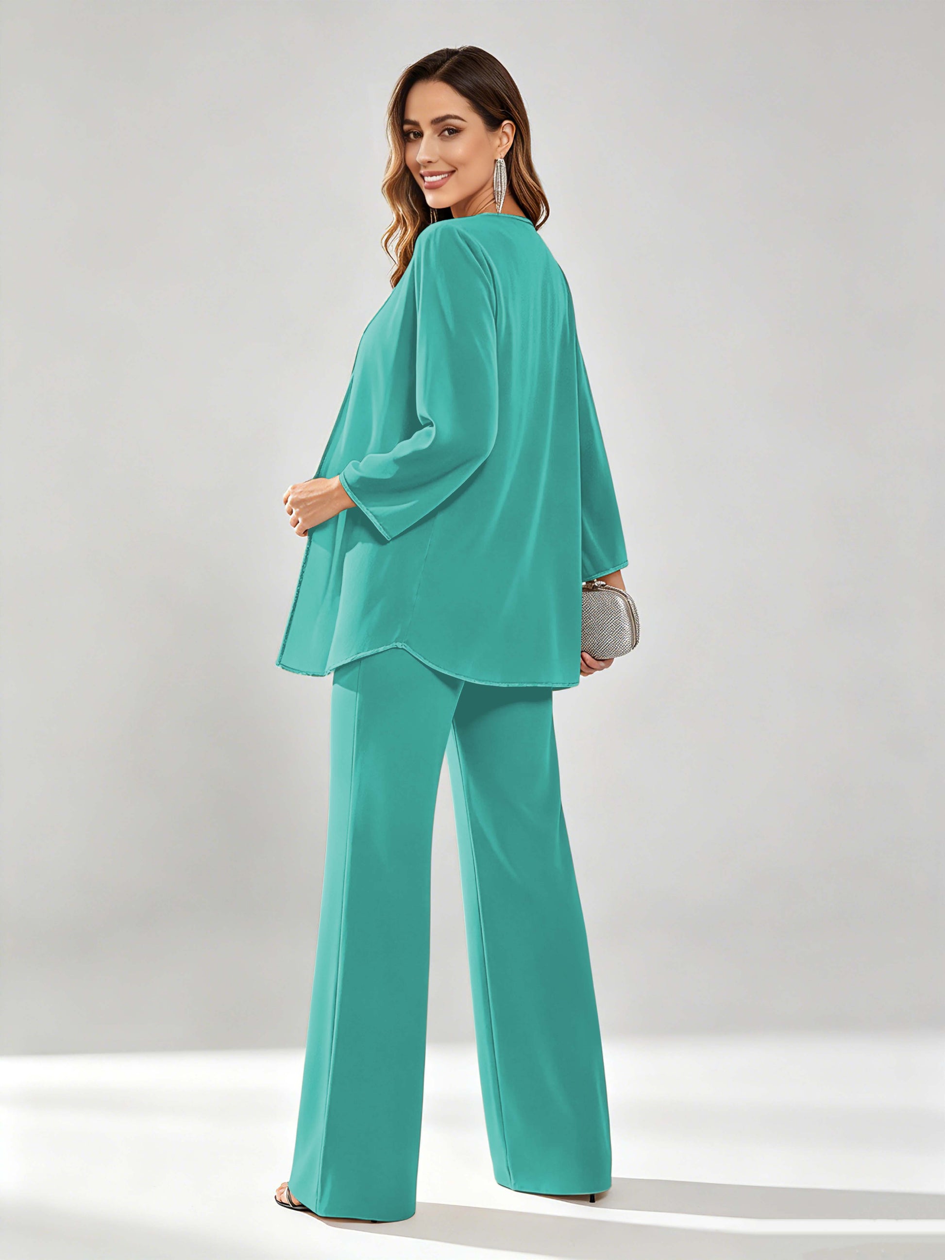 Chiffon Sequin 3 Pieces Mother of The Bride Pant Suits for Women