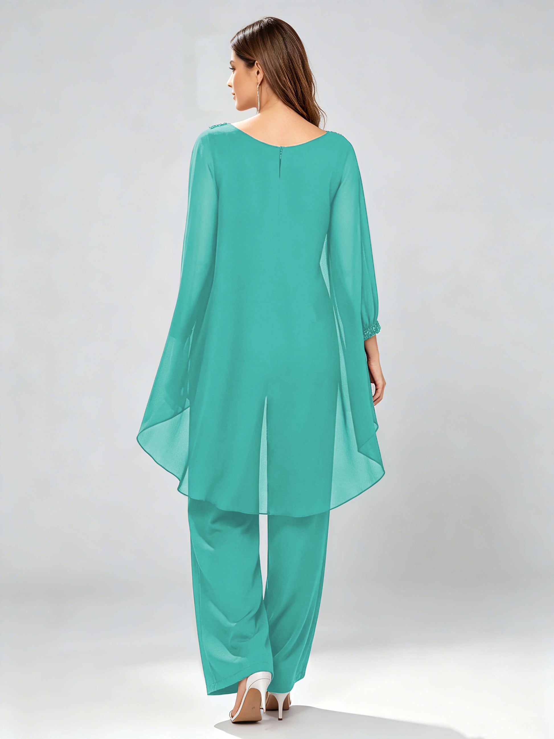 Asymmetric Chiffon 2 Pieces Mother of The Bride Pant Suits