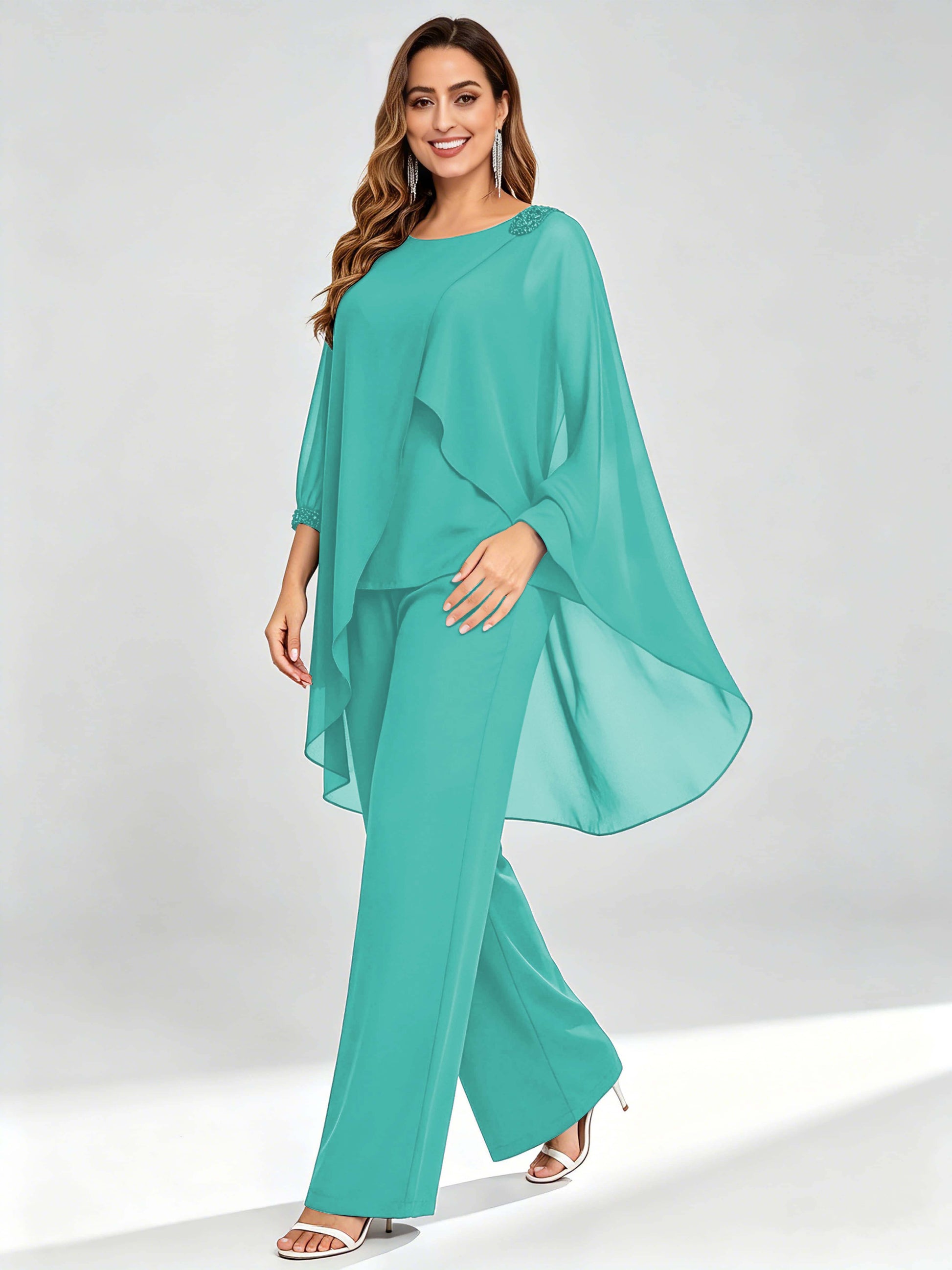 Asymmetric Chiffon 2 Pieces Mother of The Bride Pant Suits