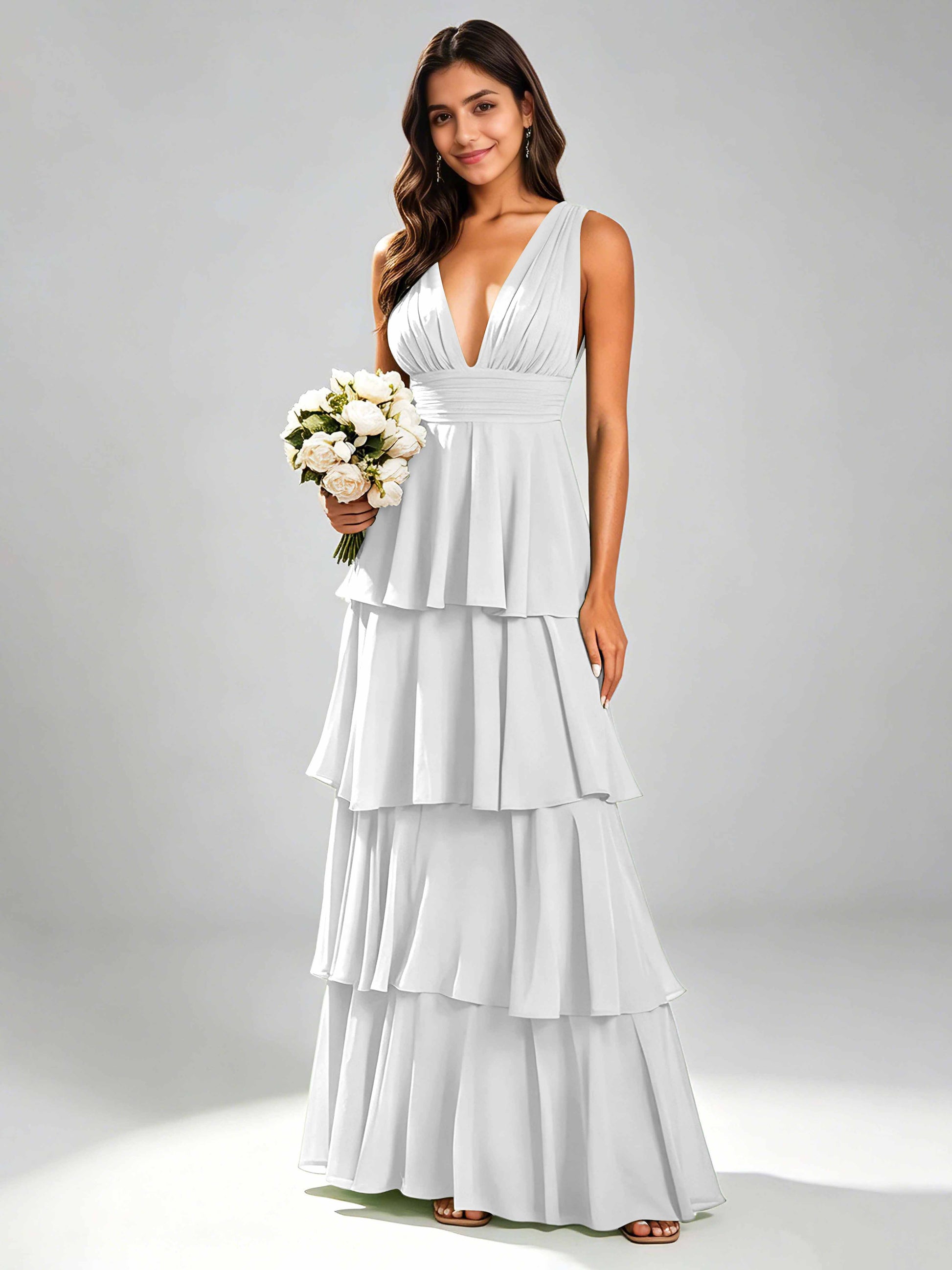 Tiered Chiffon Bridesmaid Dress for Wedding Garden Party