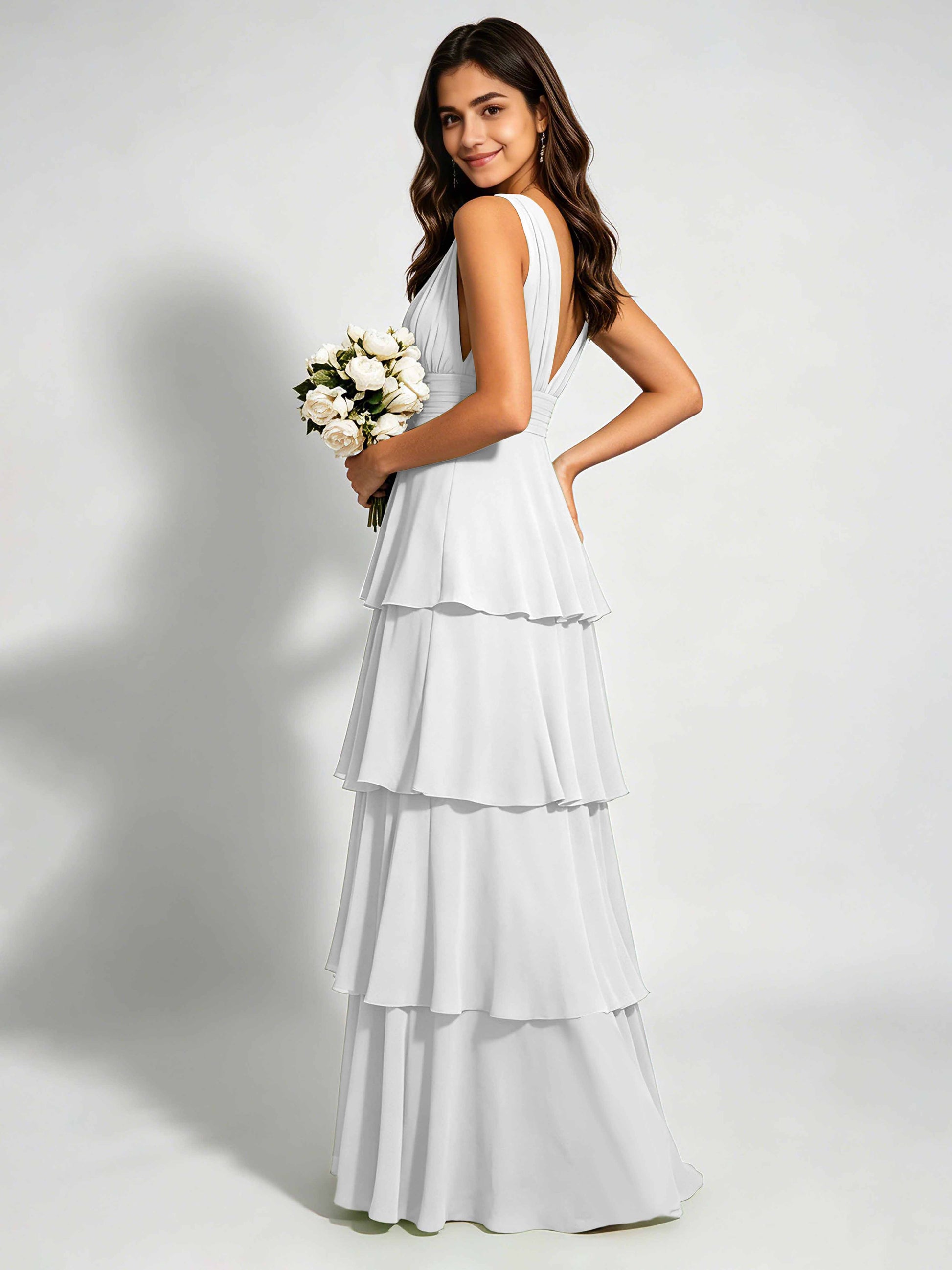 Tiered Chiffon Bridesmaid Dress for Wedding Garden Party