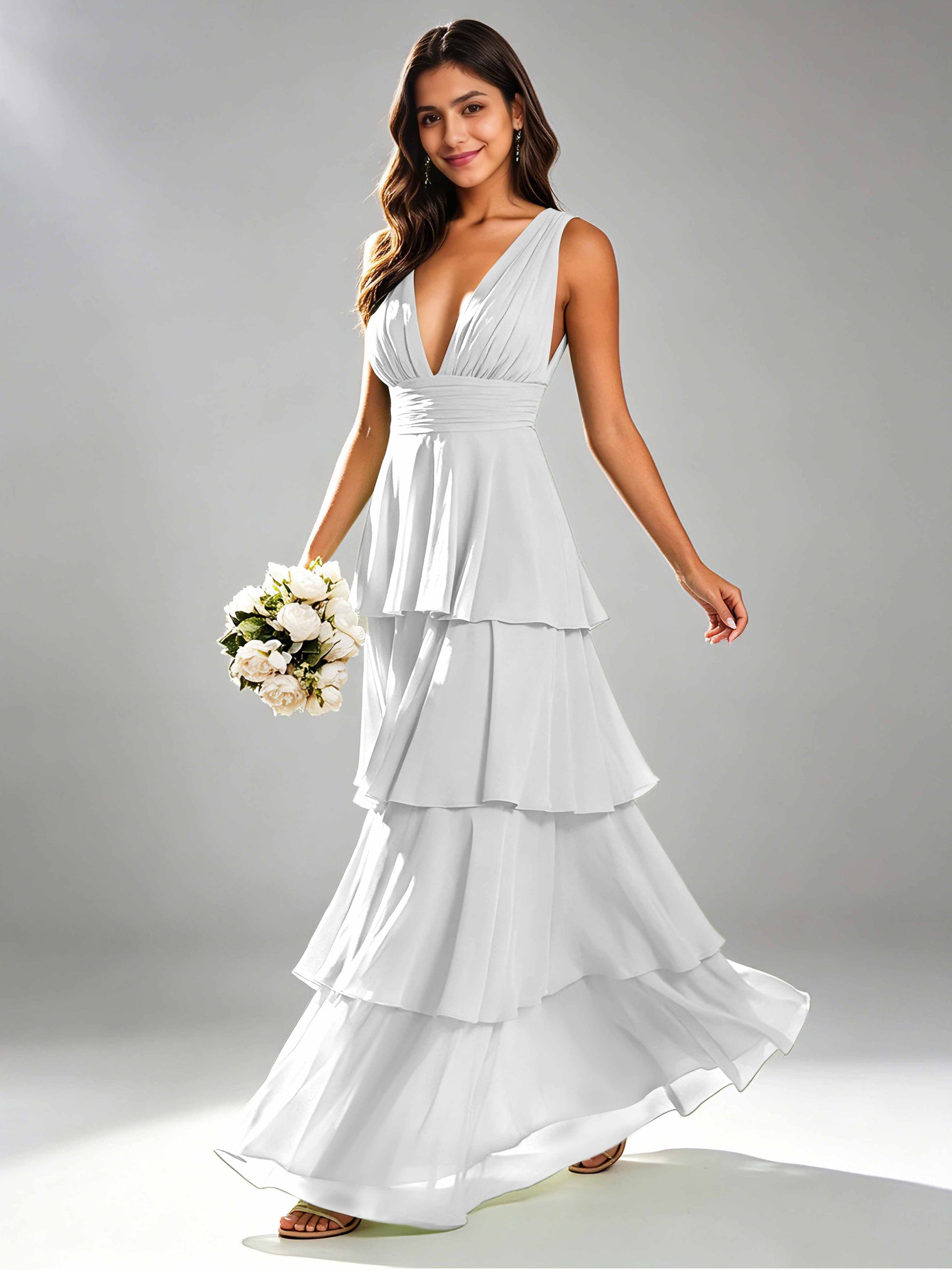 Tiered Chiffon Bridesmaid Dress for Wedding Garden Party