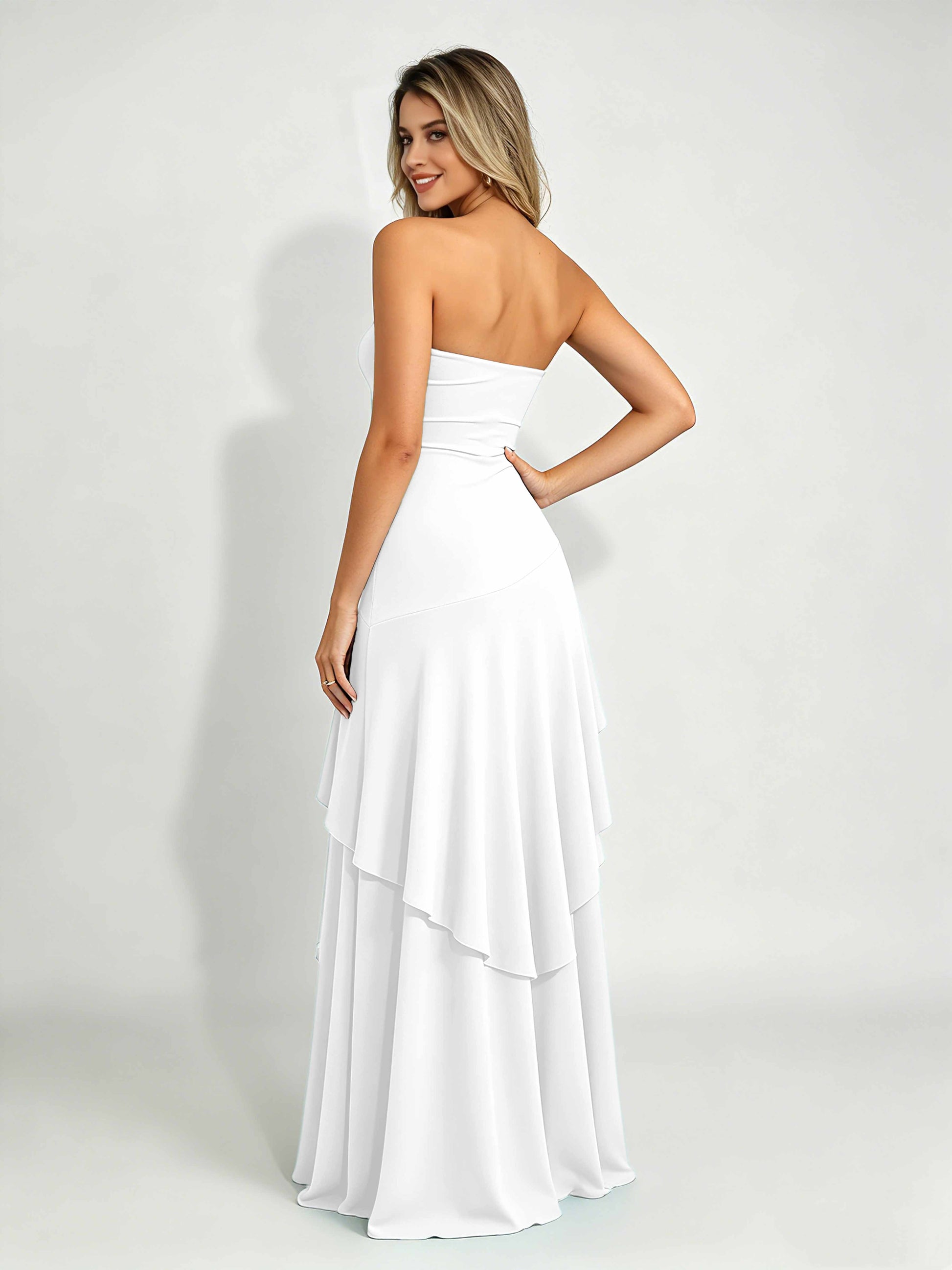 Spandex Tiered Ruffle Prom Dress High Low Homecoming Dresses