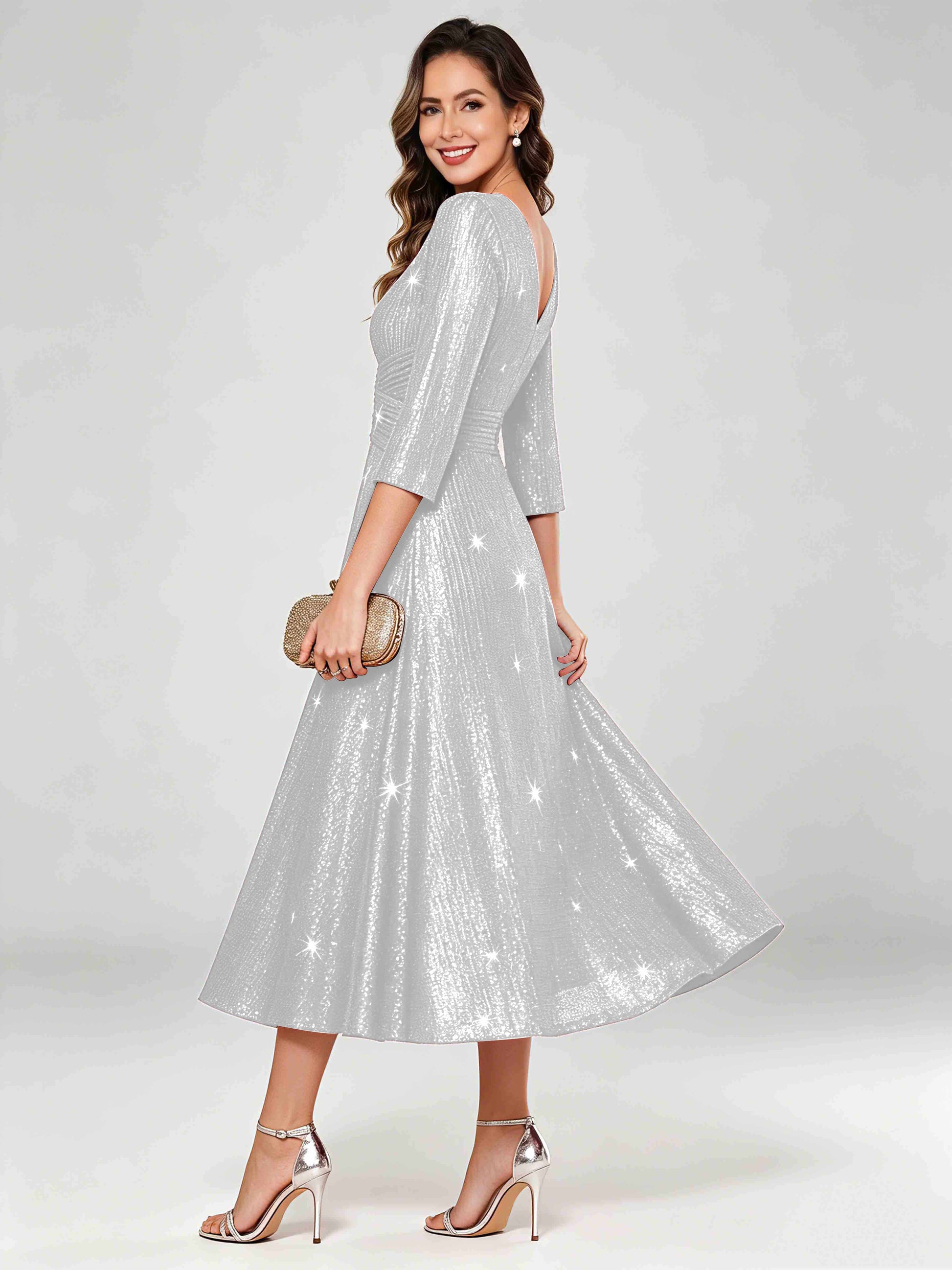 Sequin Sparkly 3/4 Sleeve Dressy Mother of The Bride Dresses