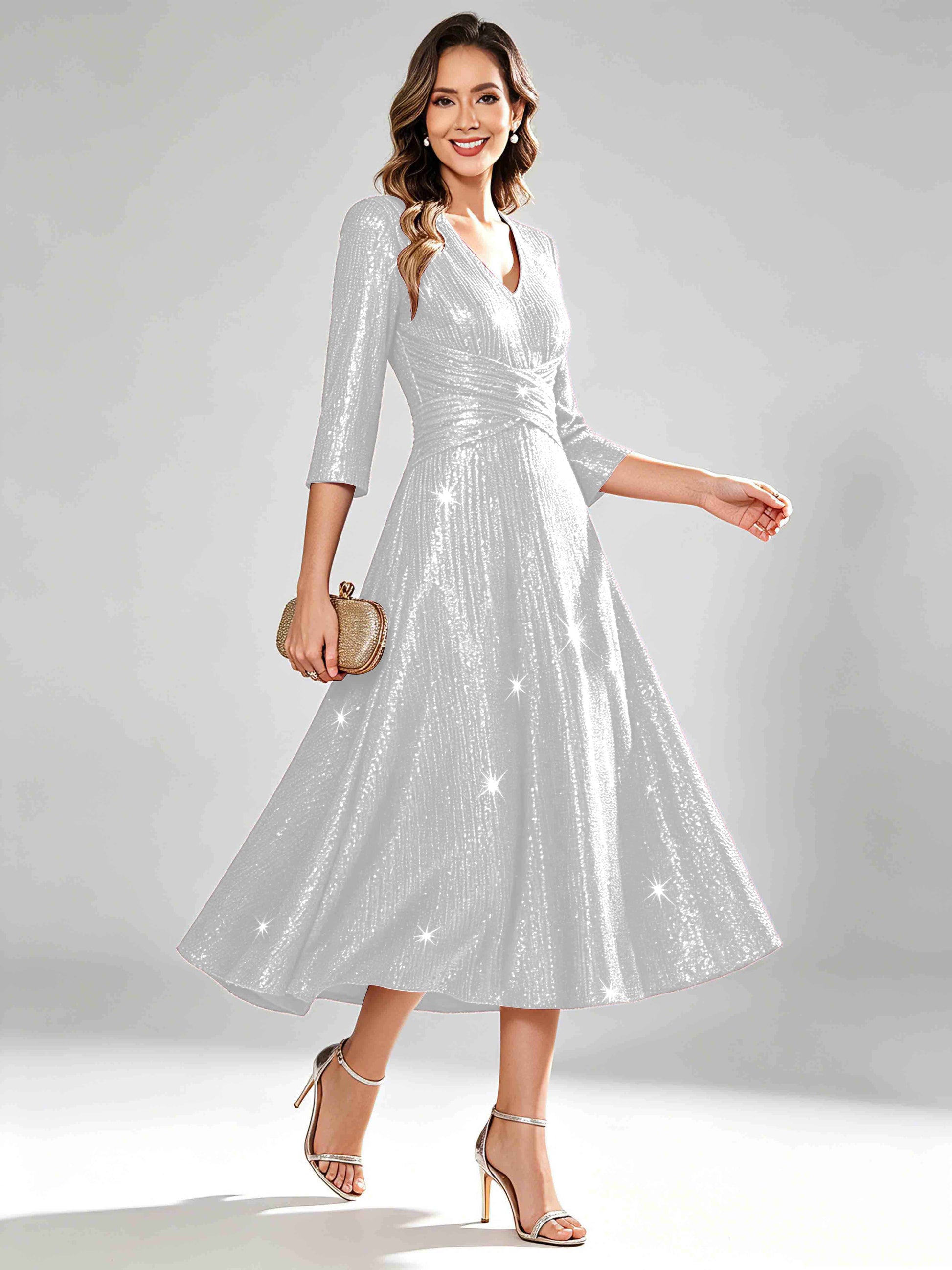 Sequin Sparkly 3/4 Sleeve Dressy Mother of The Bride Dresses