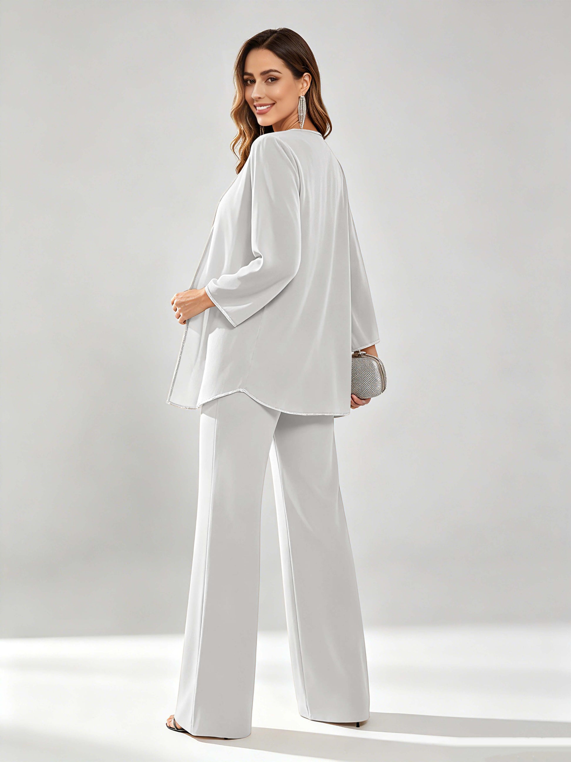 Chiffon Sequin 3 Pieces Mother of The Bride Pant Suits for Women
