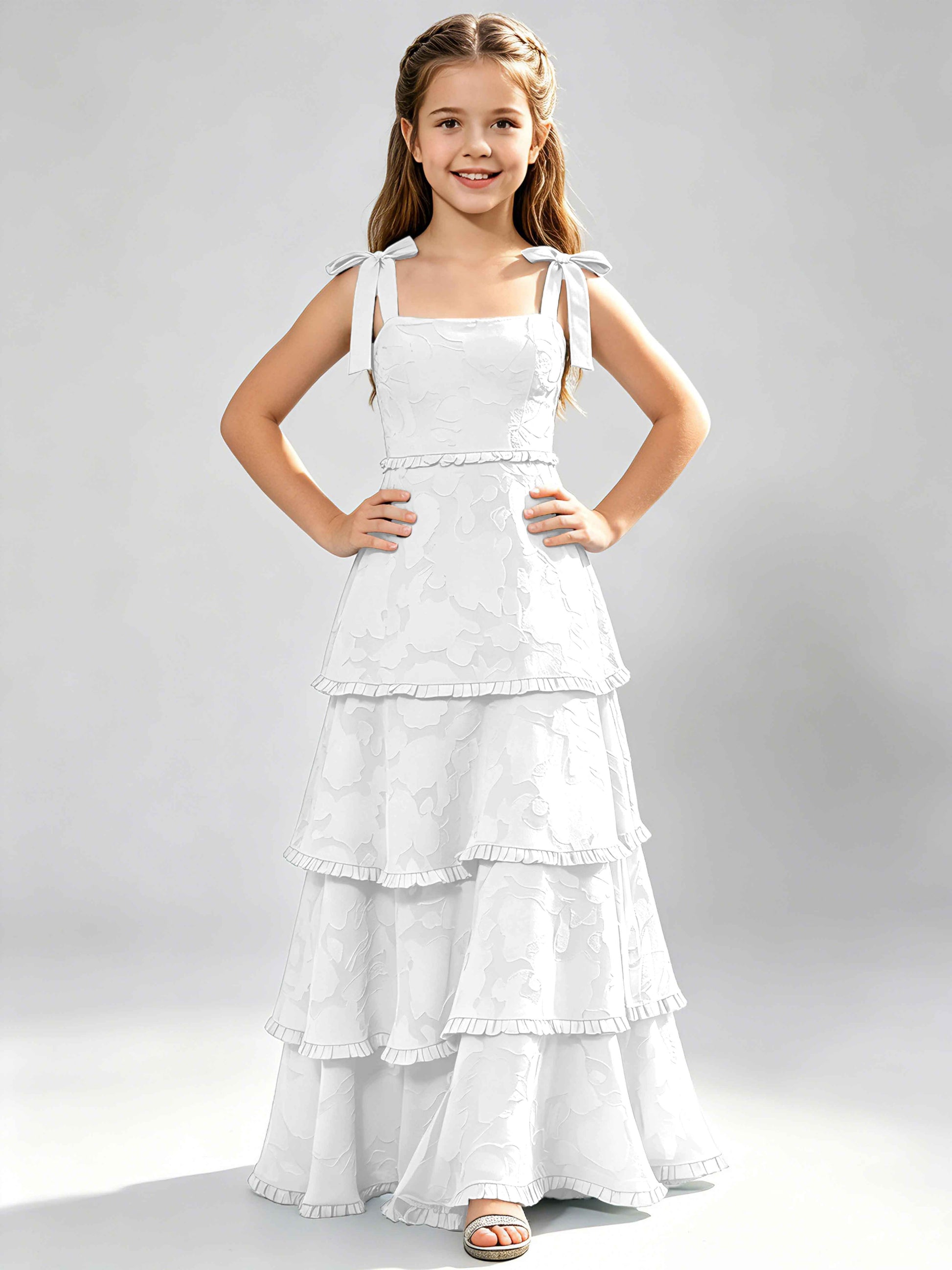 Spaghetti Straps Floral Burnout Chiffon Junior Bridesmaid Dresses
