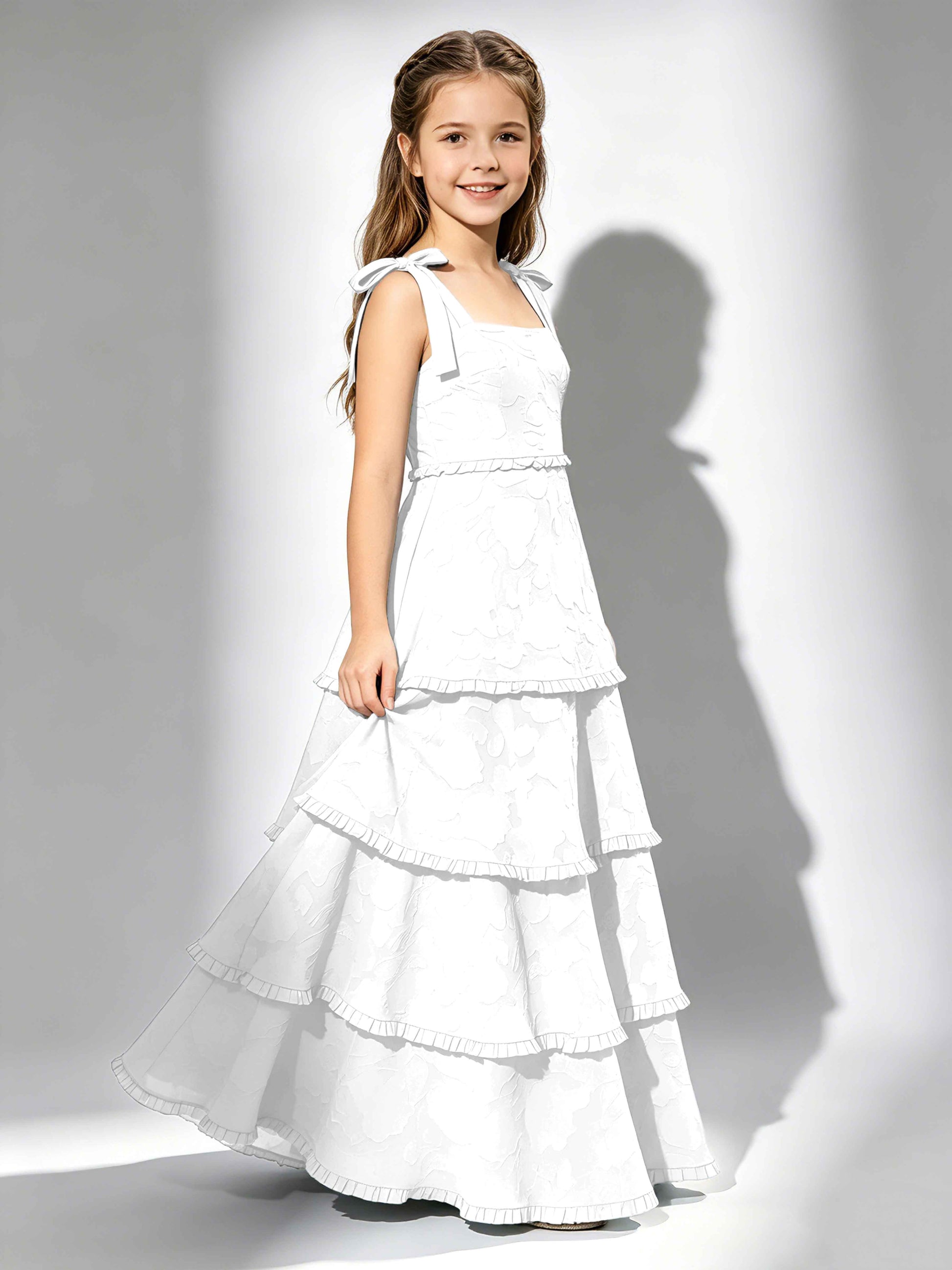 Spaghetti Straps Floral Burnout Chiffon Junior Bridesmaid Dresses