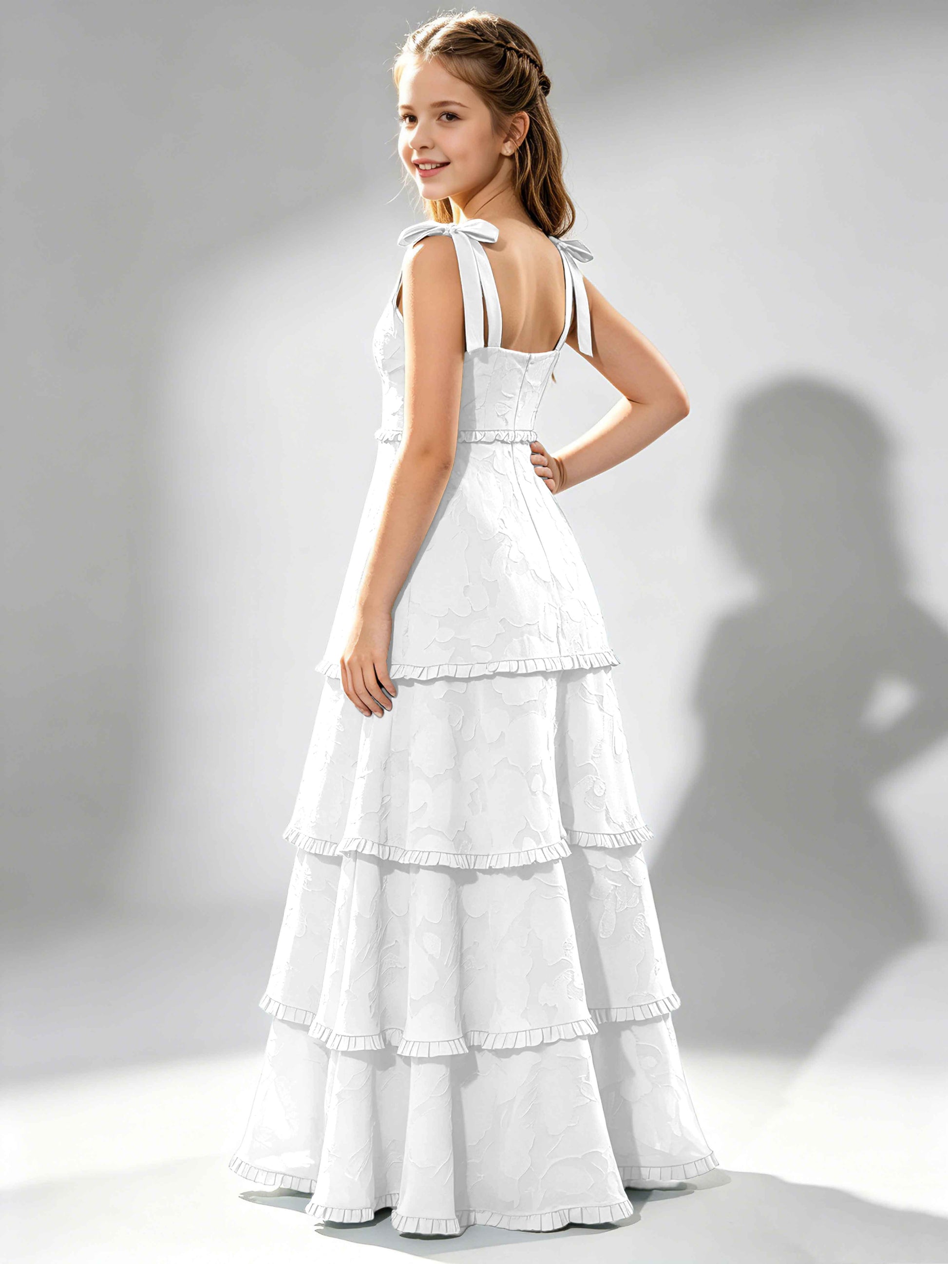 Spaghetti Straps Floral Burnout Chiffon Junior Bridesmaid Dresses