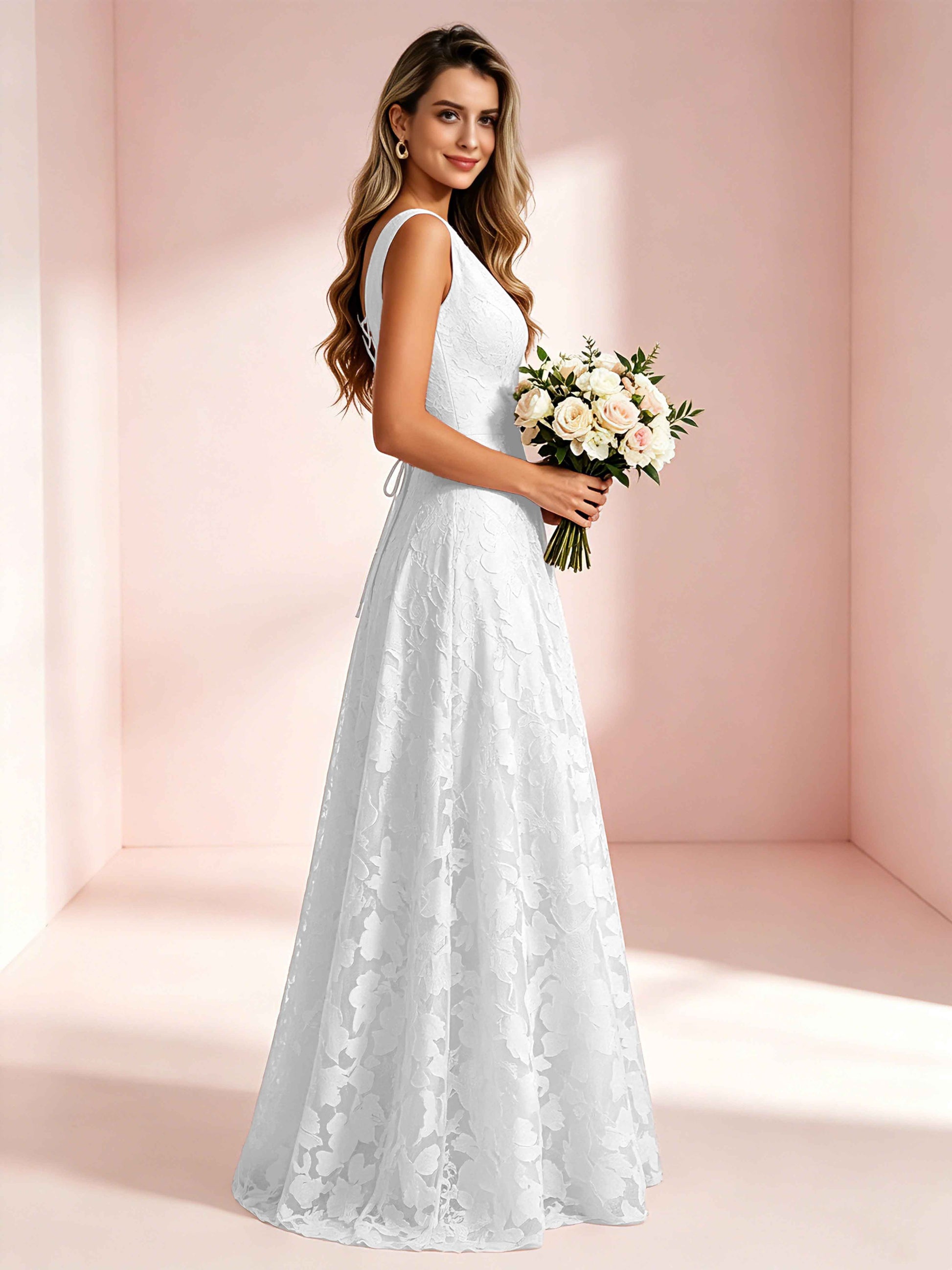 Boat Neck Jacquard Chiffon Floor Length Bridesmaid Dresses