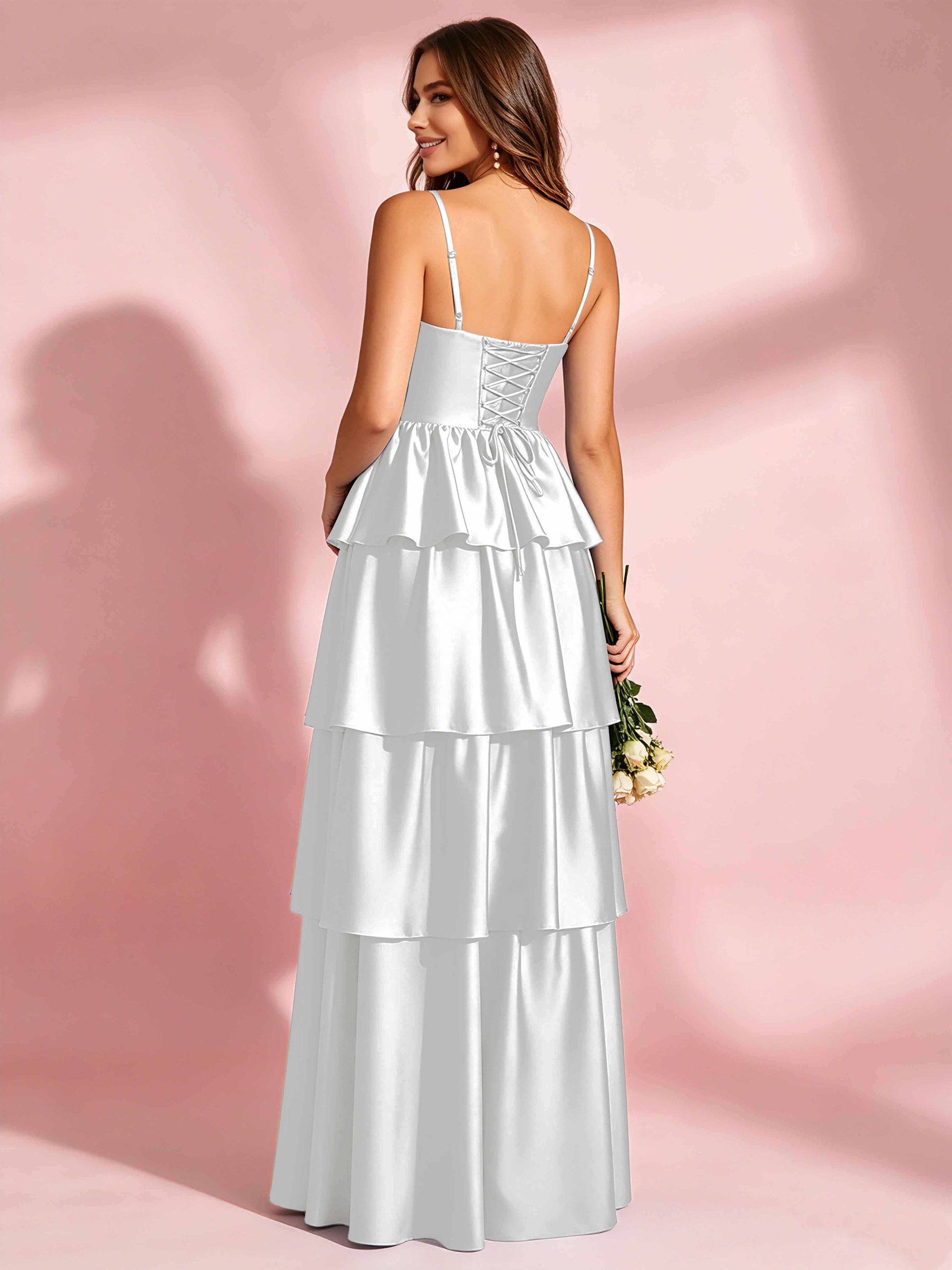 Satin Tiered Corset Bridesmaid Dresses Formal Evening Gown