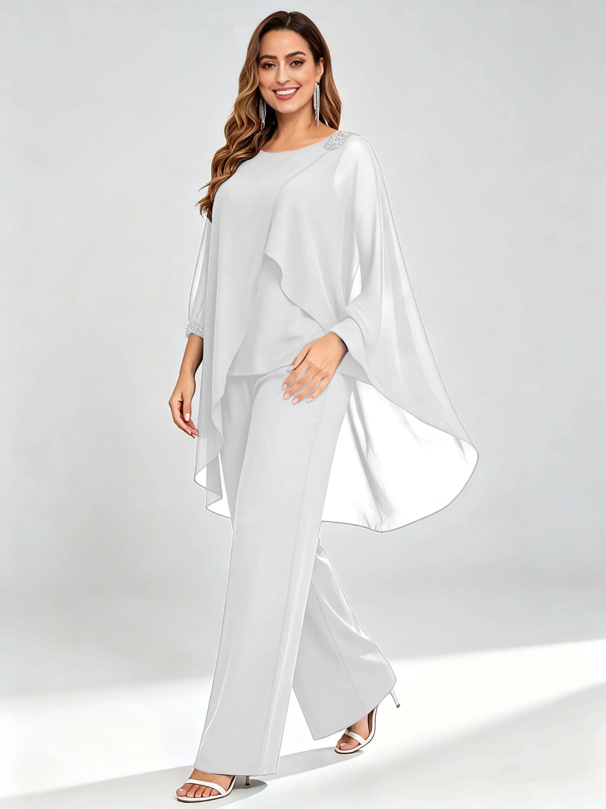 Asymmetric Chiffon 2 Pieces Mother of The Bride Pant Suits