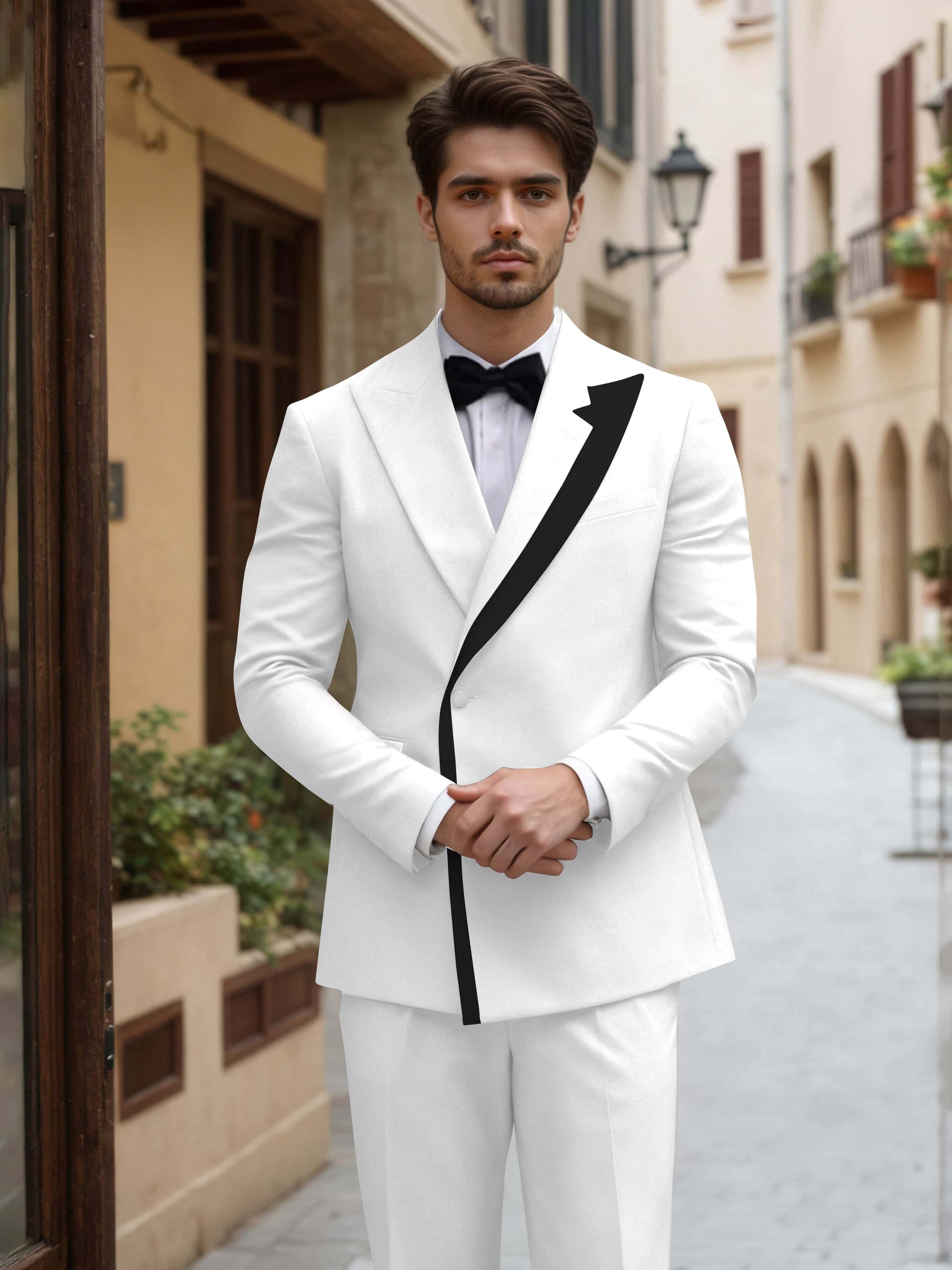 Trim Detail Timeless Peak Lapel Men's One Button 2 Pieces Wedding Suits