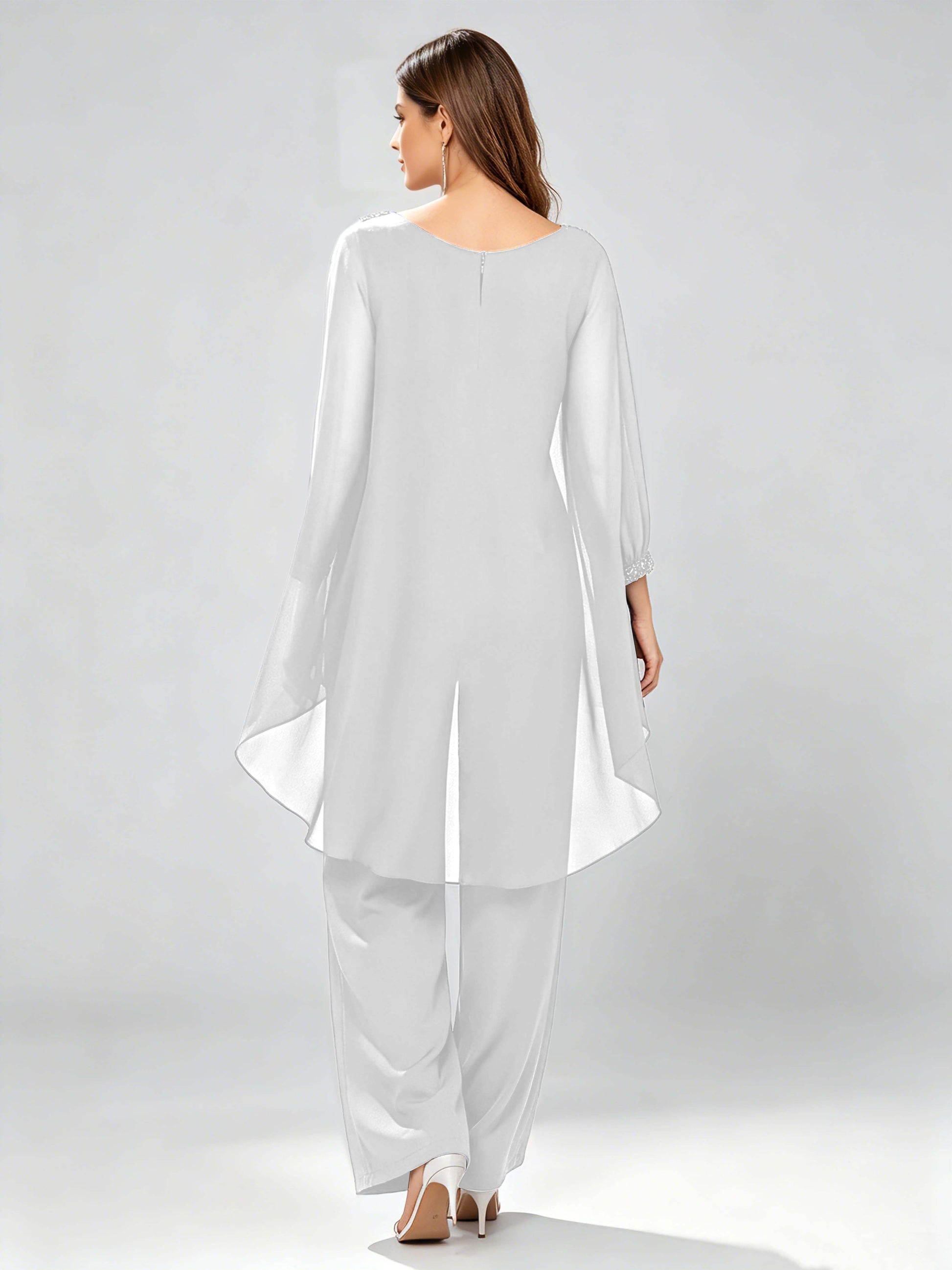 Asymmetric Chiffon 2 Pieces Mother of The Bride Pant Suits