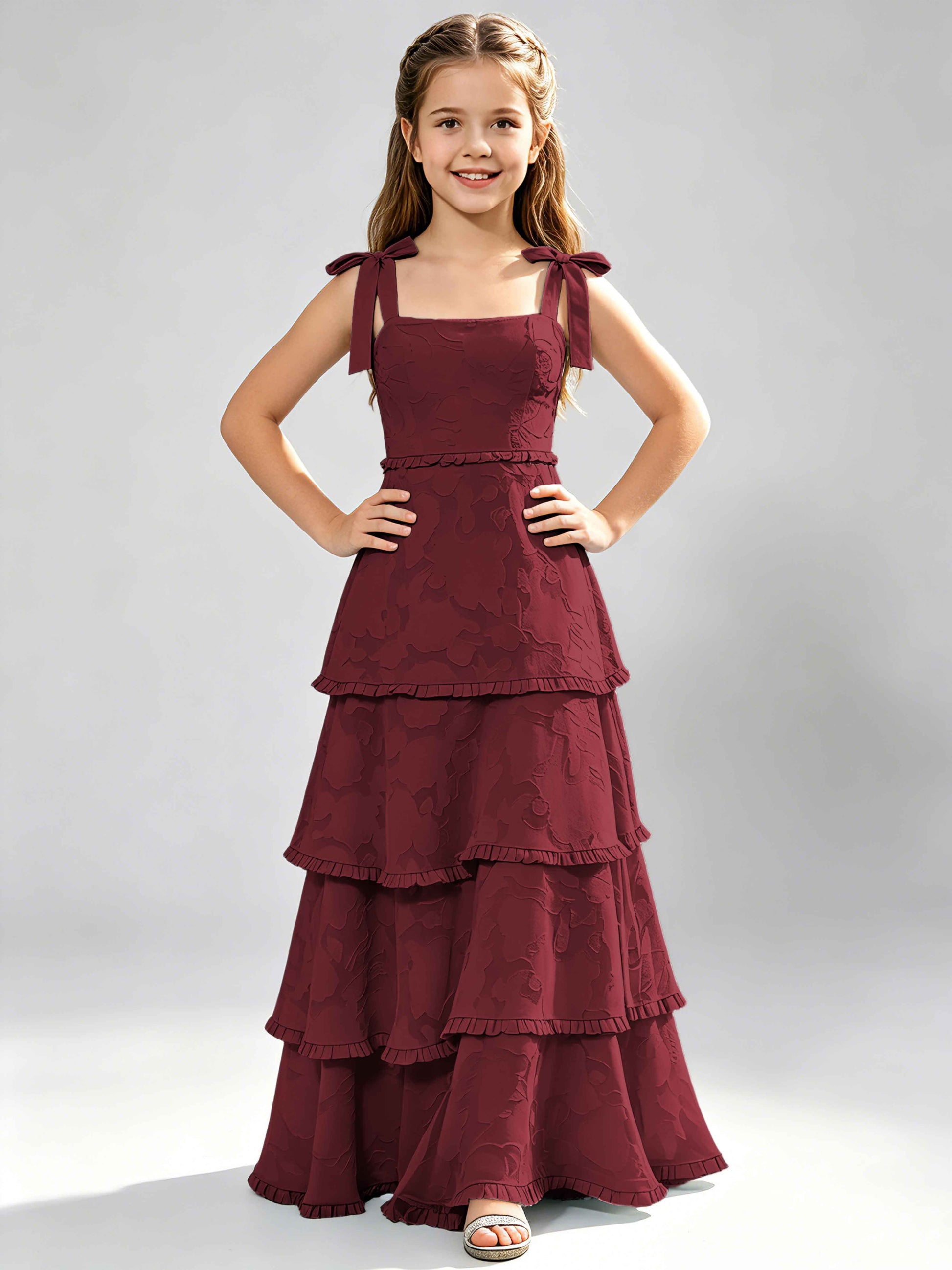 Spaghetti Straps Floral Burnout Chiffon Junior Bridesmaid Dresses