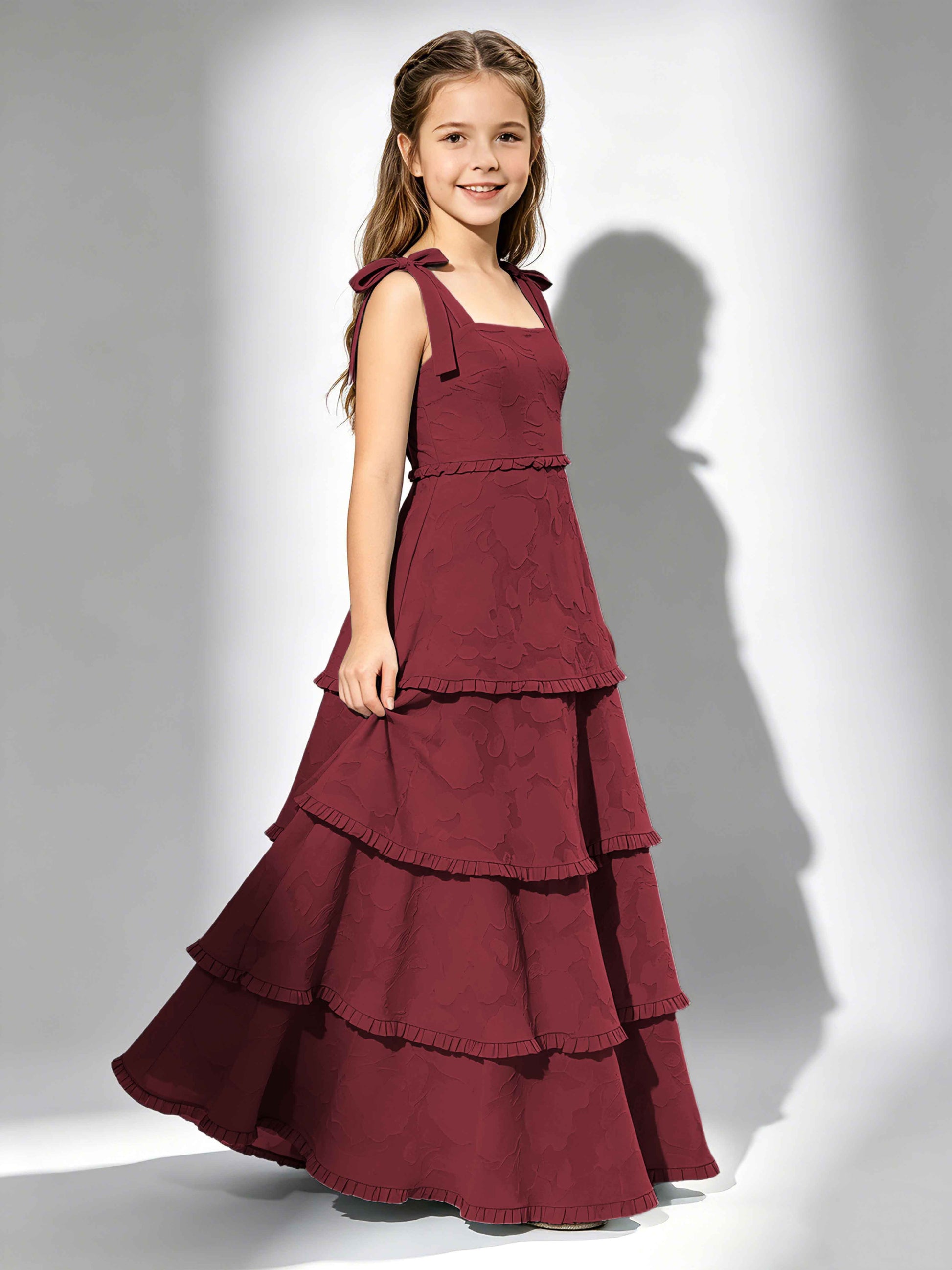 Spaghetti Straps Floral Burnout Chiffon Junior Bridesmaid Dresses