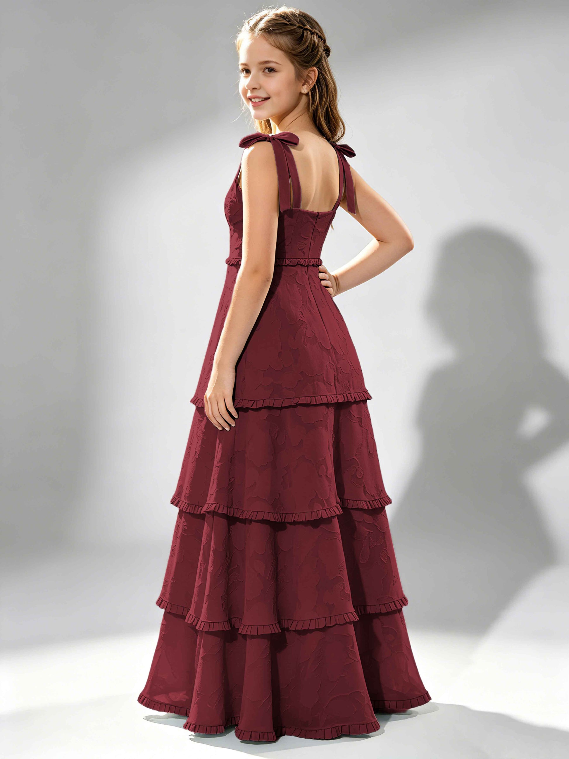 Spaghetti Straps Floral Burnout Chiffon Junior Bridesmaid Dresses