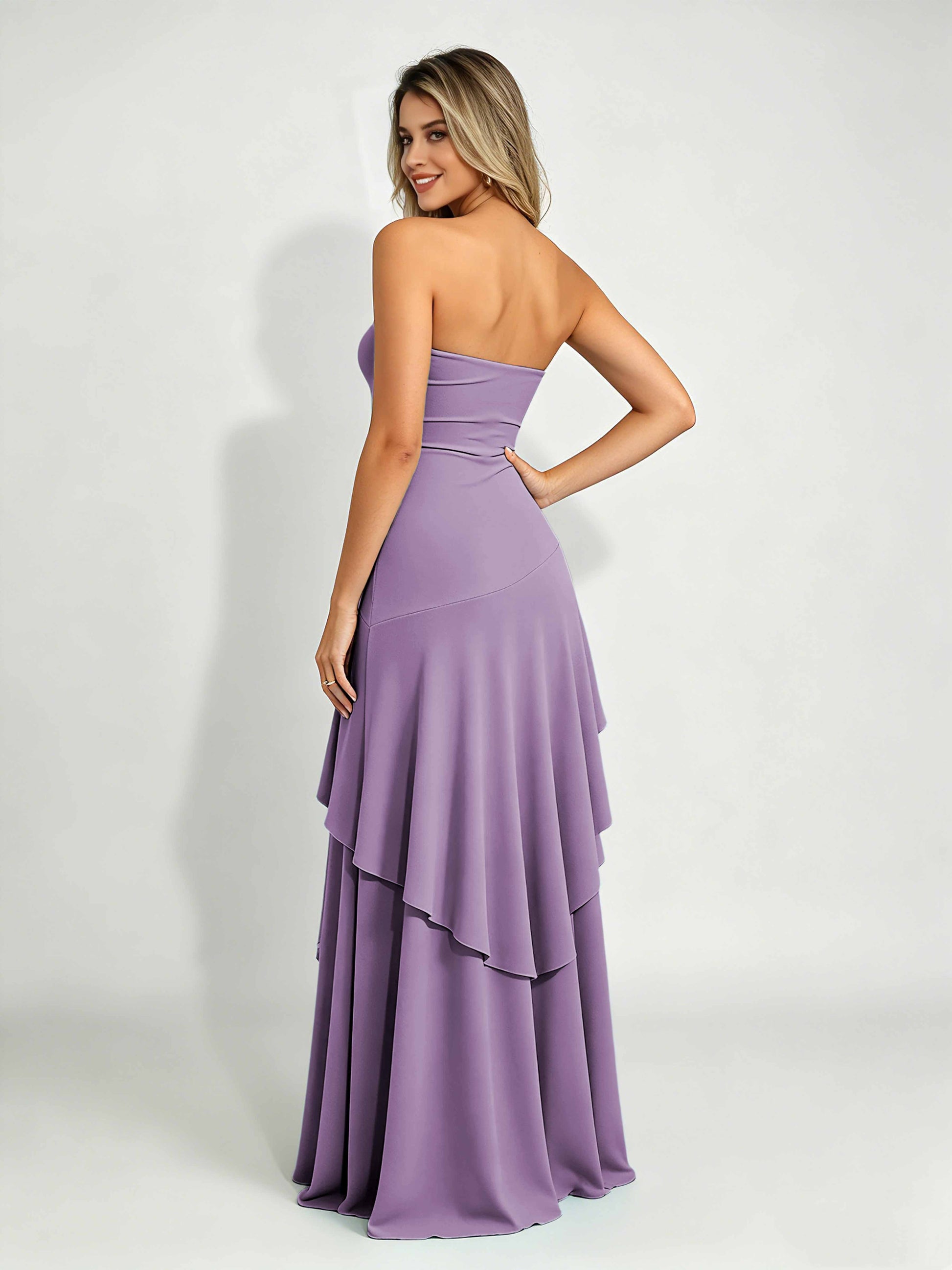 Spandex Tiered Ruffle Prom Dress High Low Homecoming Dresses