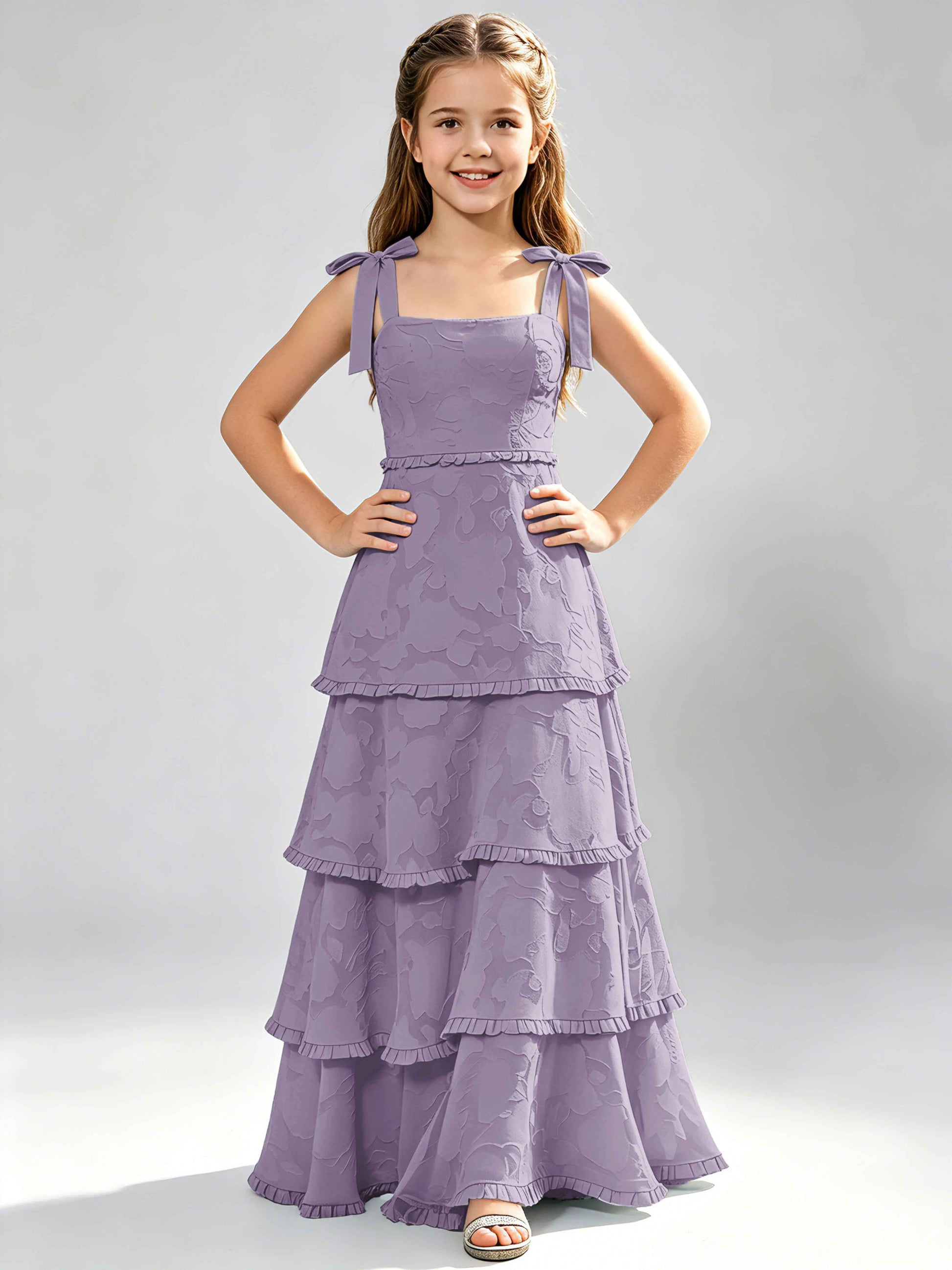 Spaghetti Straps Floral Burnout Chiffon Junior Bridesmaid Dresses