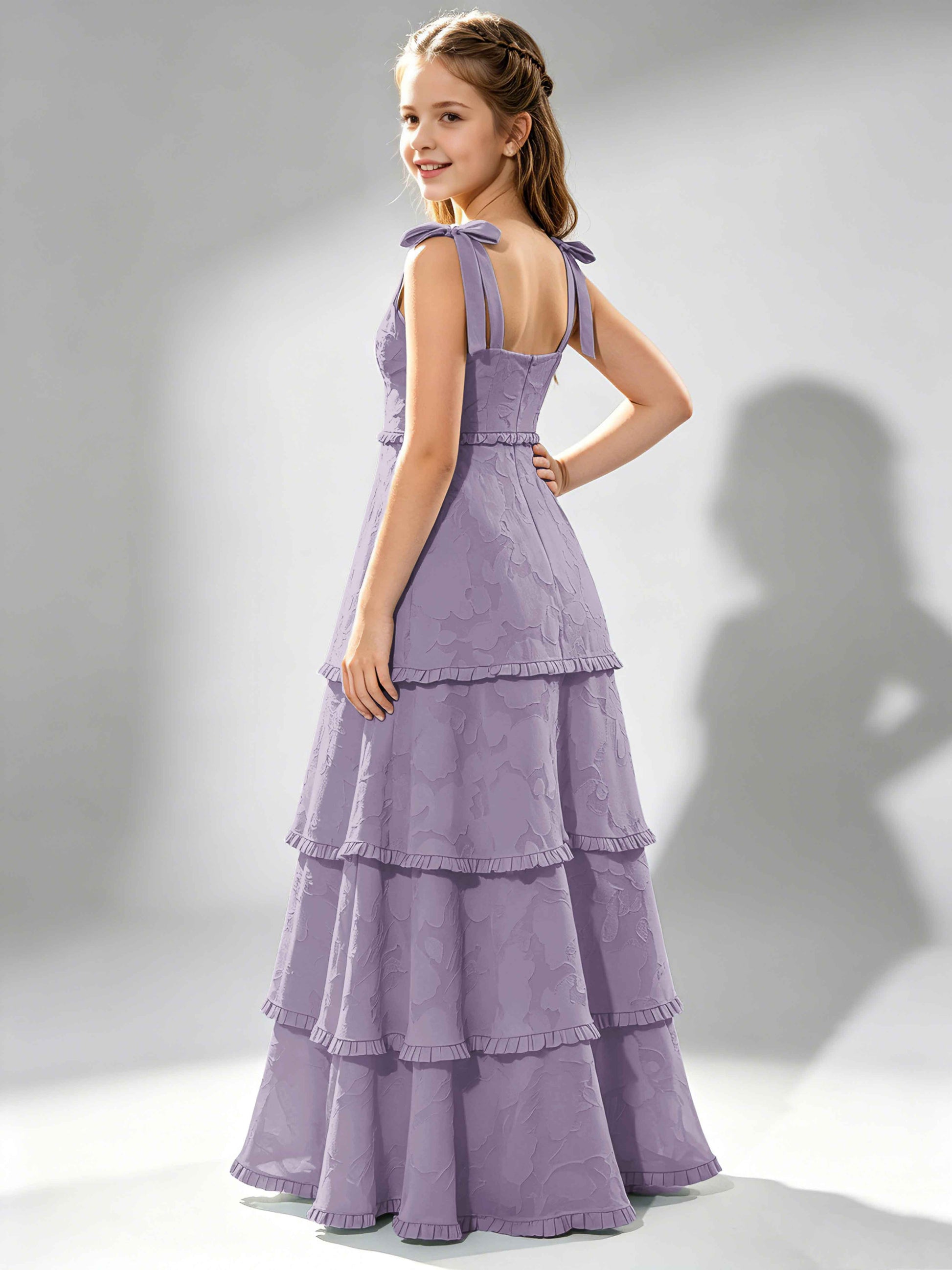 Spaghetti Straps Floral Burnout Chiffon Junior Bridesmaid Dresses