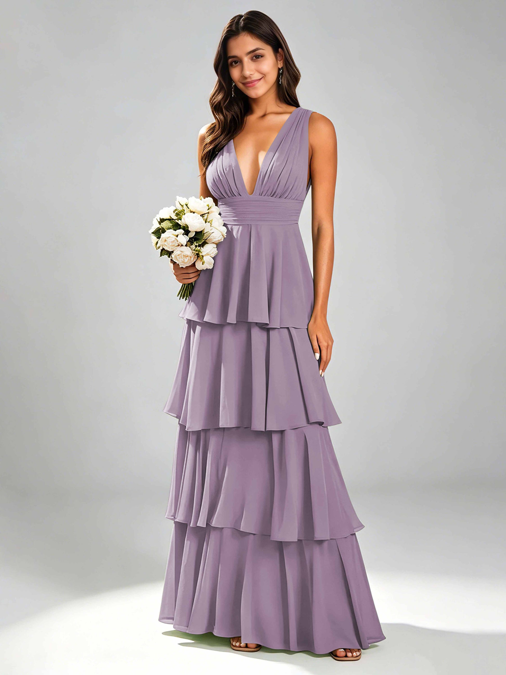 Tiered Chiffon Bridesmaid Dress for Wedding Garden Party