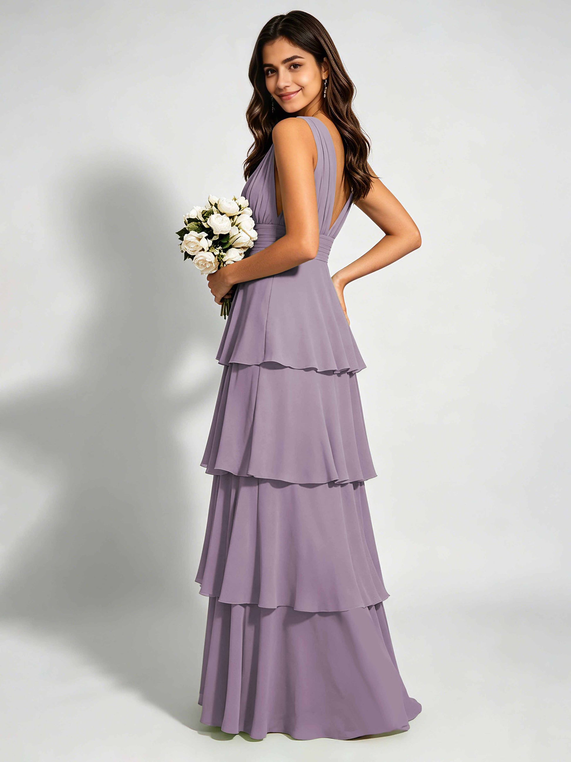 Tiered Chiffon Bridesmaid Dress for Wedding Garden Party