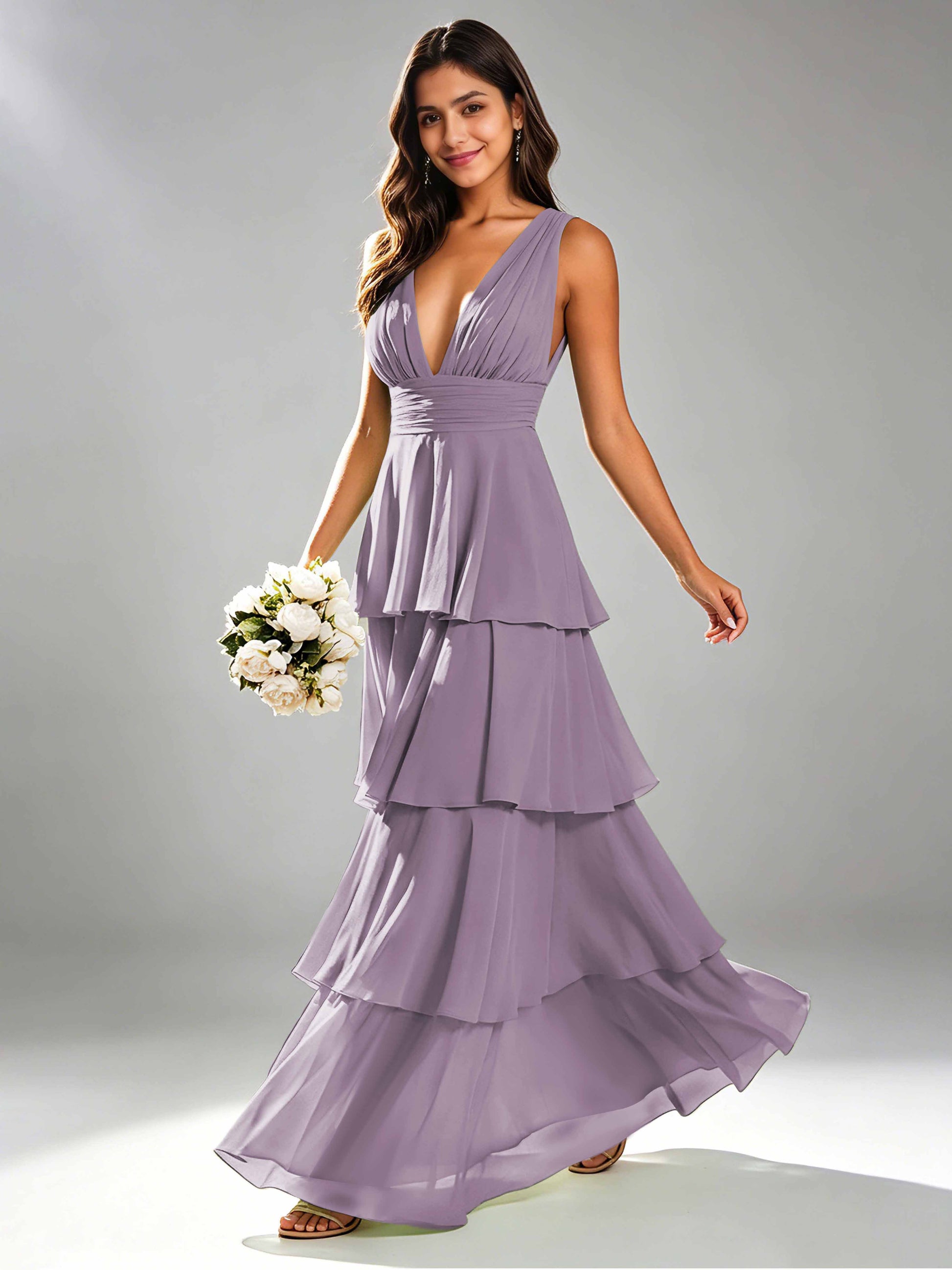 Tiered Chiffon Bridesmaid Dress for Wedding Garden Party