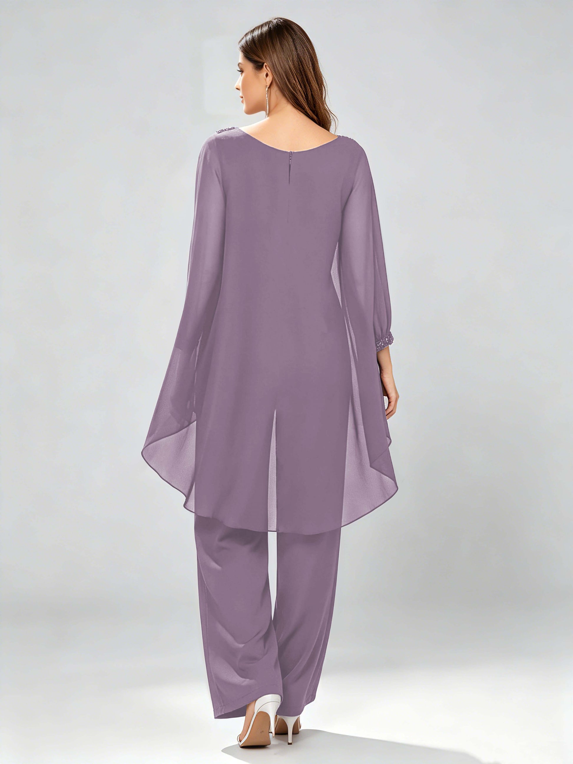 Asymmetric Chiffon 2 Pieces Mother of The Bride Pant Suits