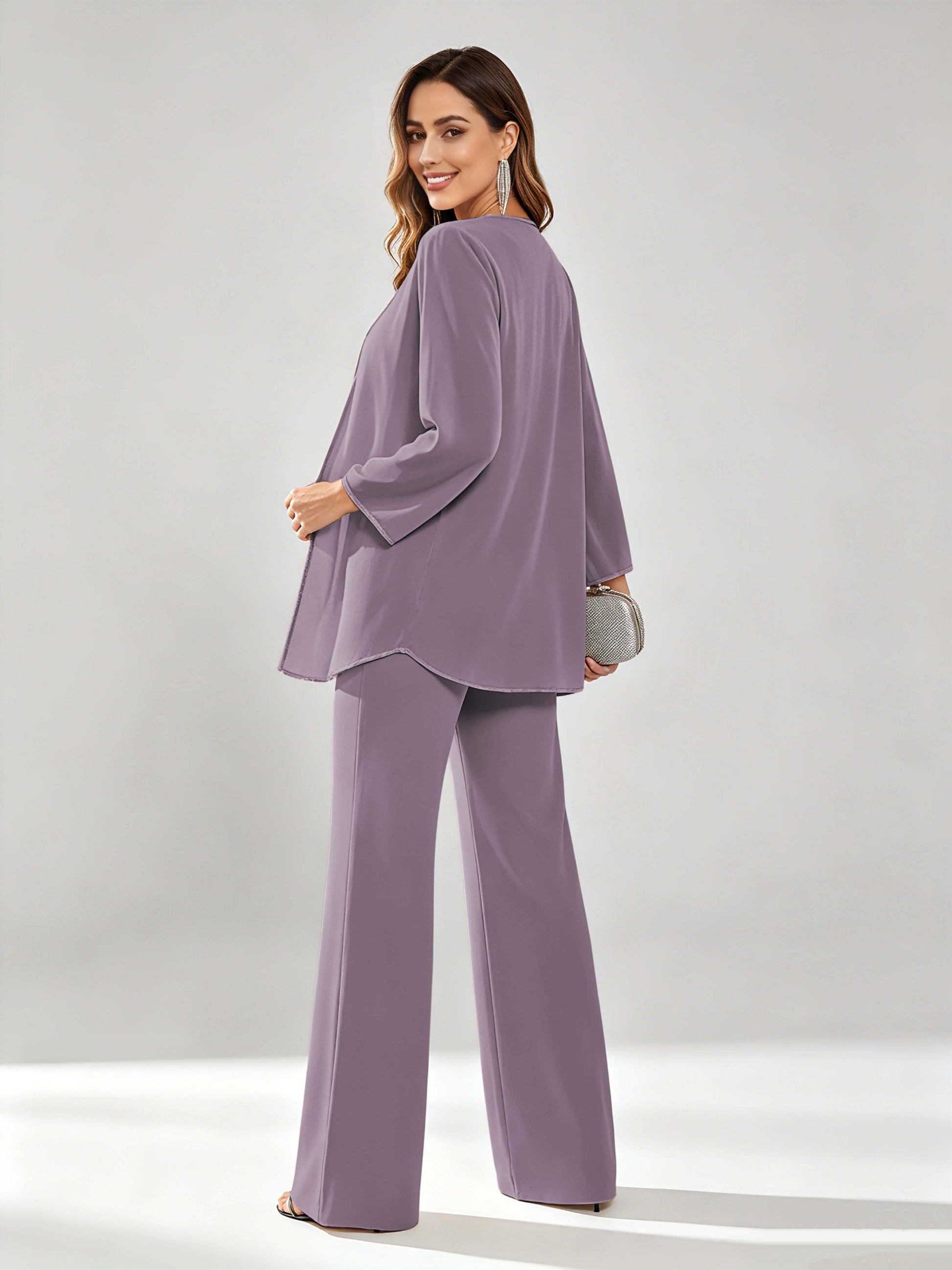 Chiffon Sequin 3 Pieces Mother of The Bride Pant Suits for Women