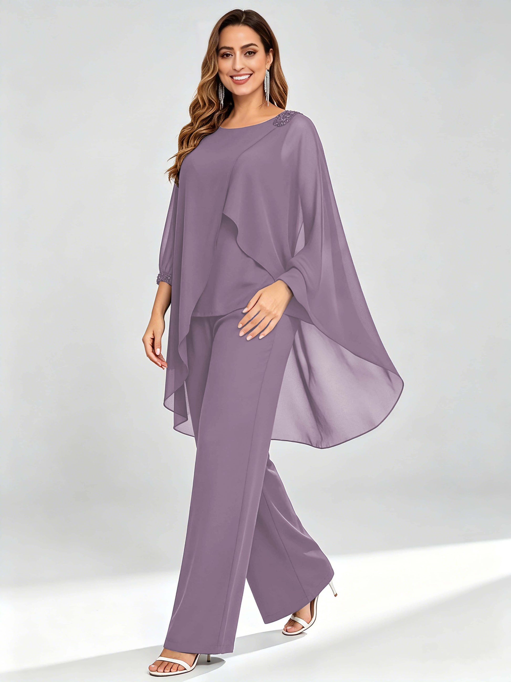 Asymmetric Chiffon 2 Pieces Mother of The Bride Pant Suits