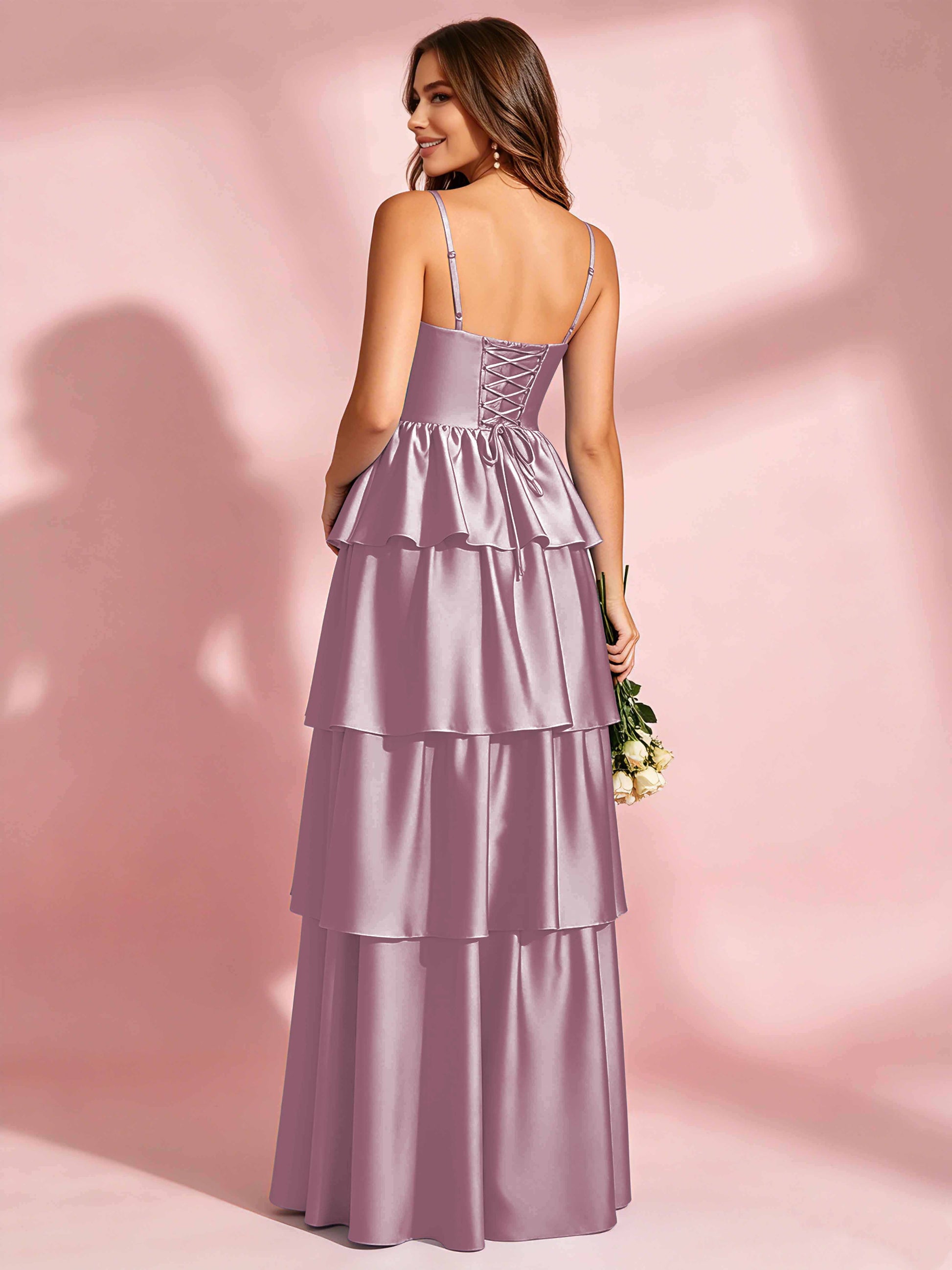 Satin Tiered Corset Bridesmaid Dresses Formal Evening Gown
