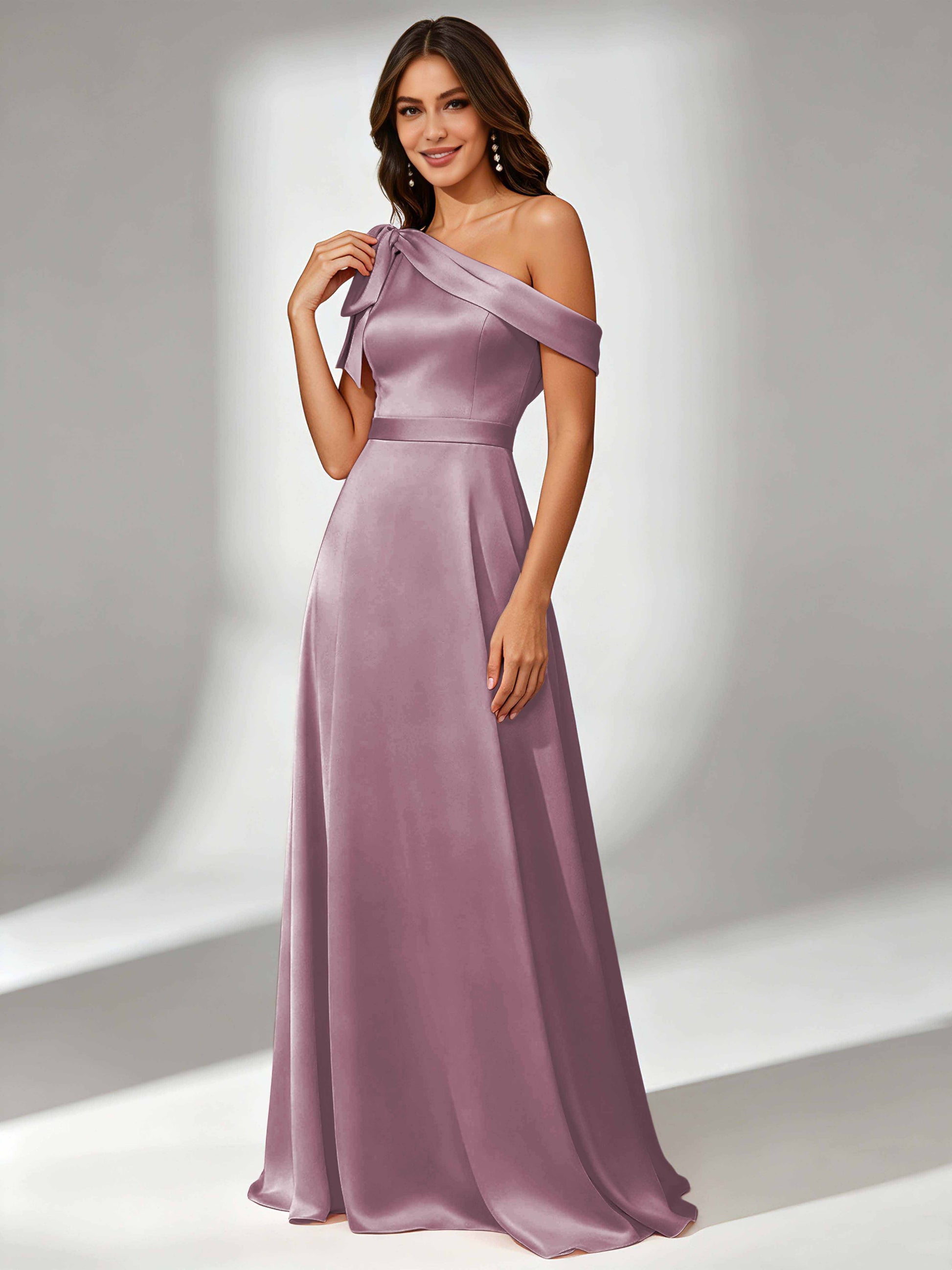 Satin One Shoulder Floor Length Bridesmaid Dresses