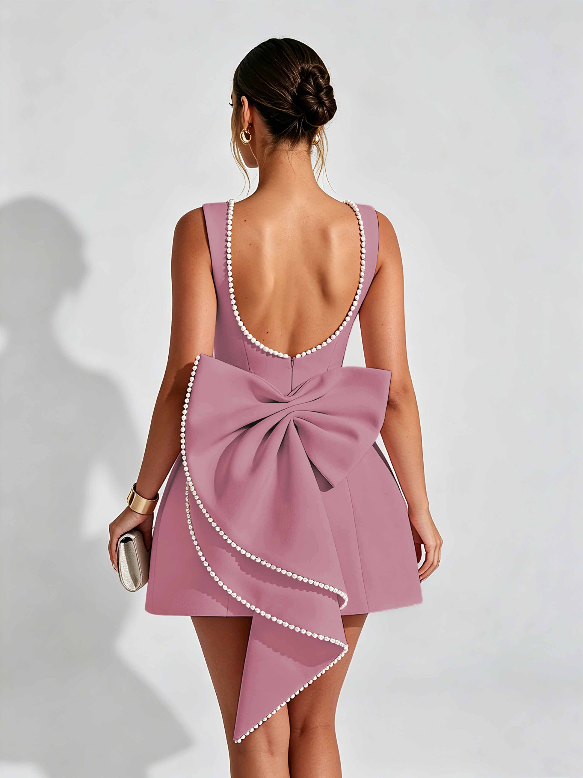 Satin Homecoming Dresses for Teens Short Prom Dress with Bow on Back