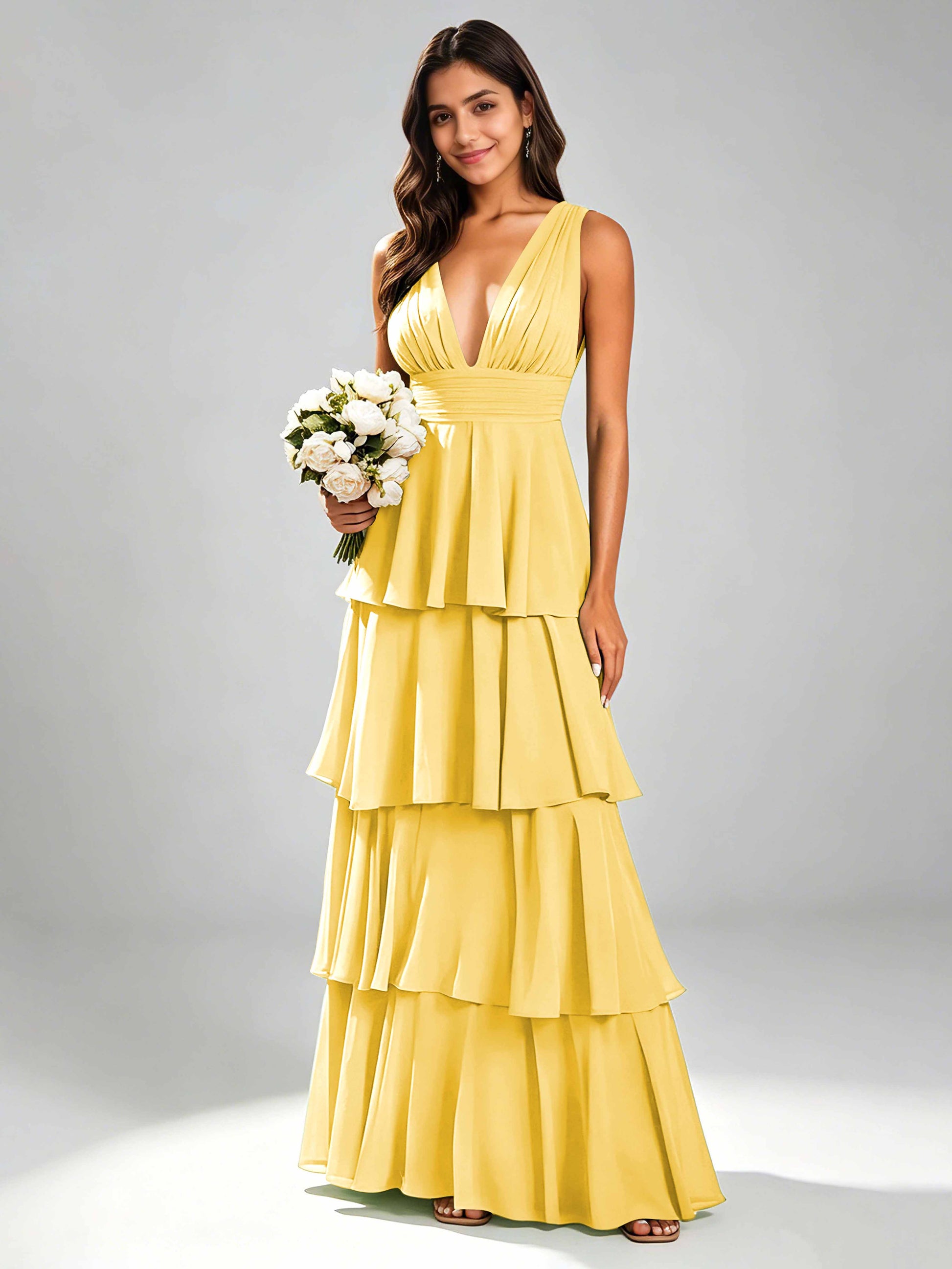 Tiered Chiffon Bridesmaid Dress for Wedding Garden Party