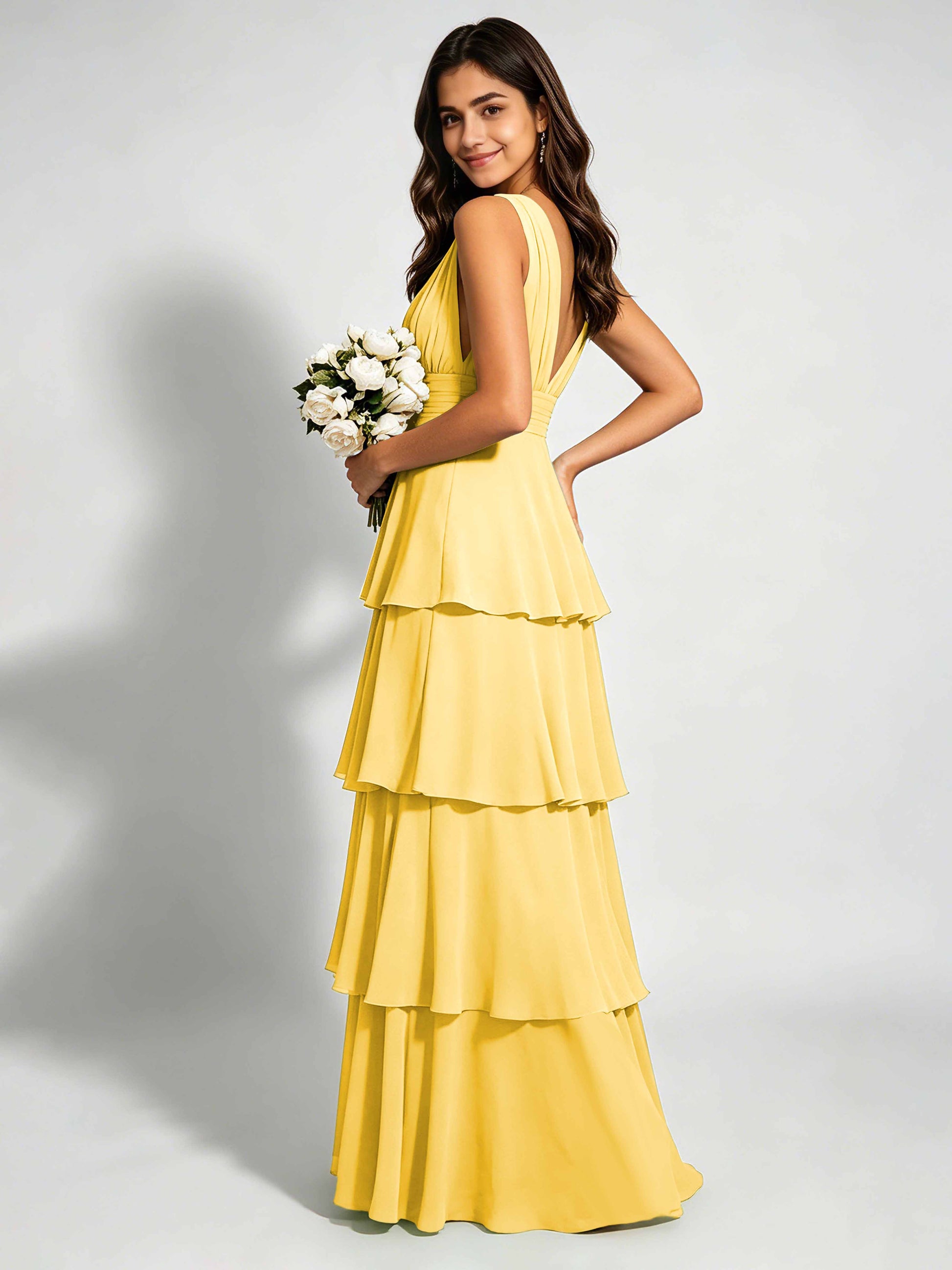 Tiered Chiffon Bridesmaid Dress for Wedding Garden Party