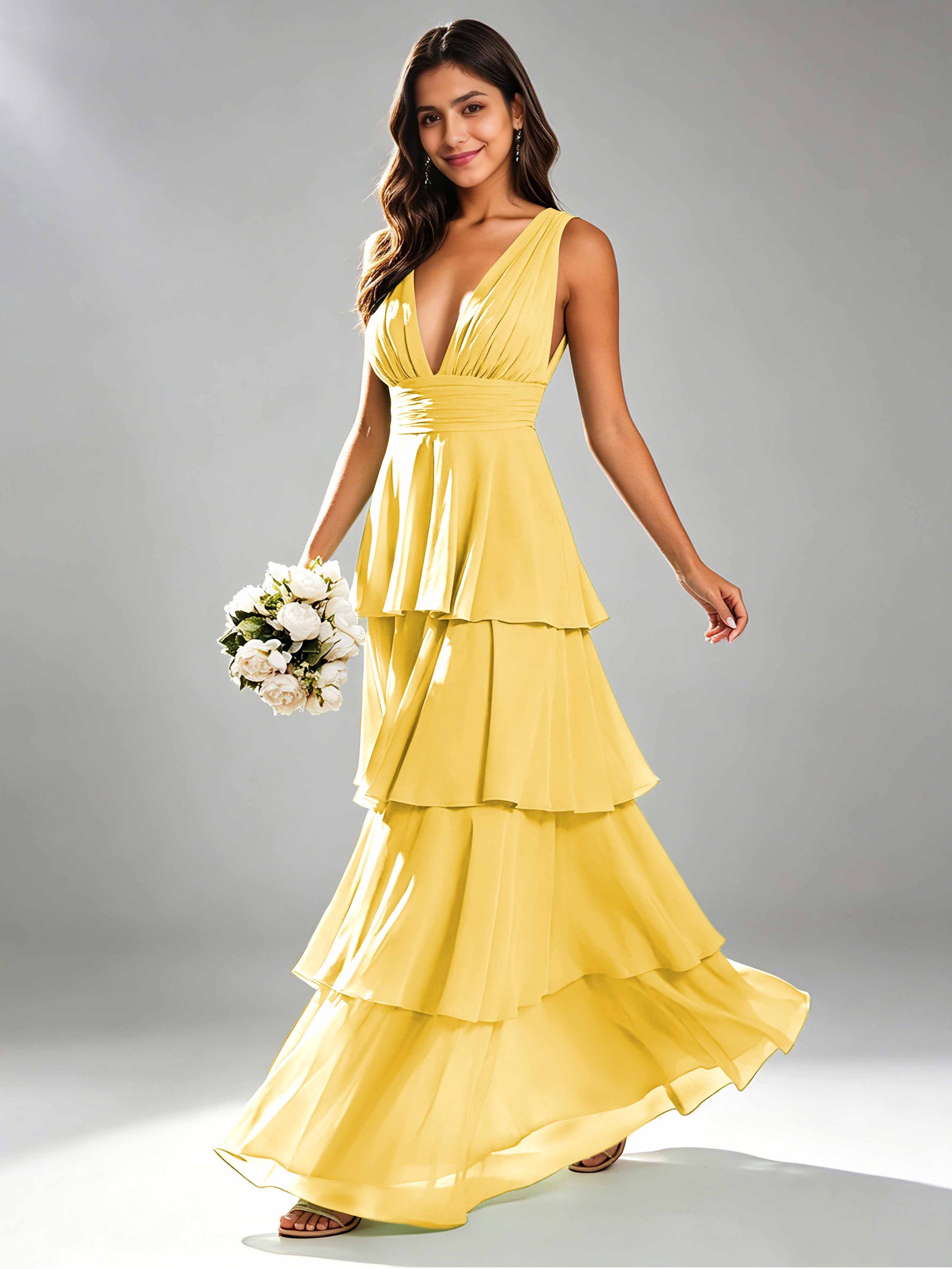 Tiered Chiffon Bridesmaid Dress for Wedding Garden Party