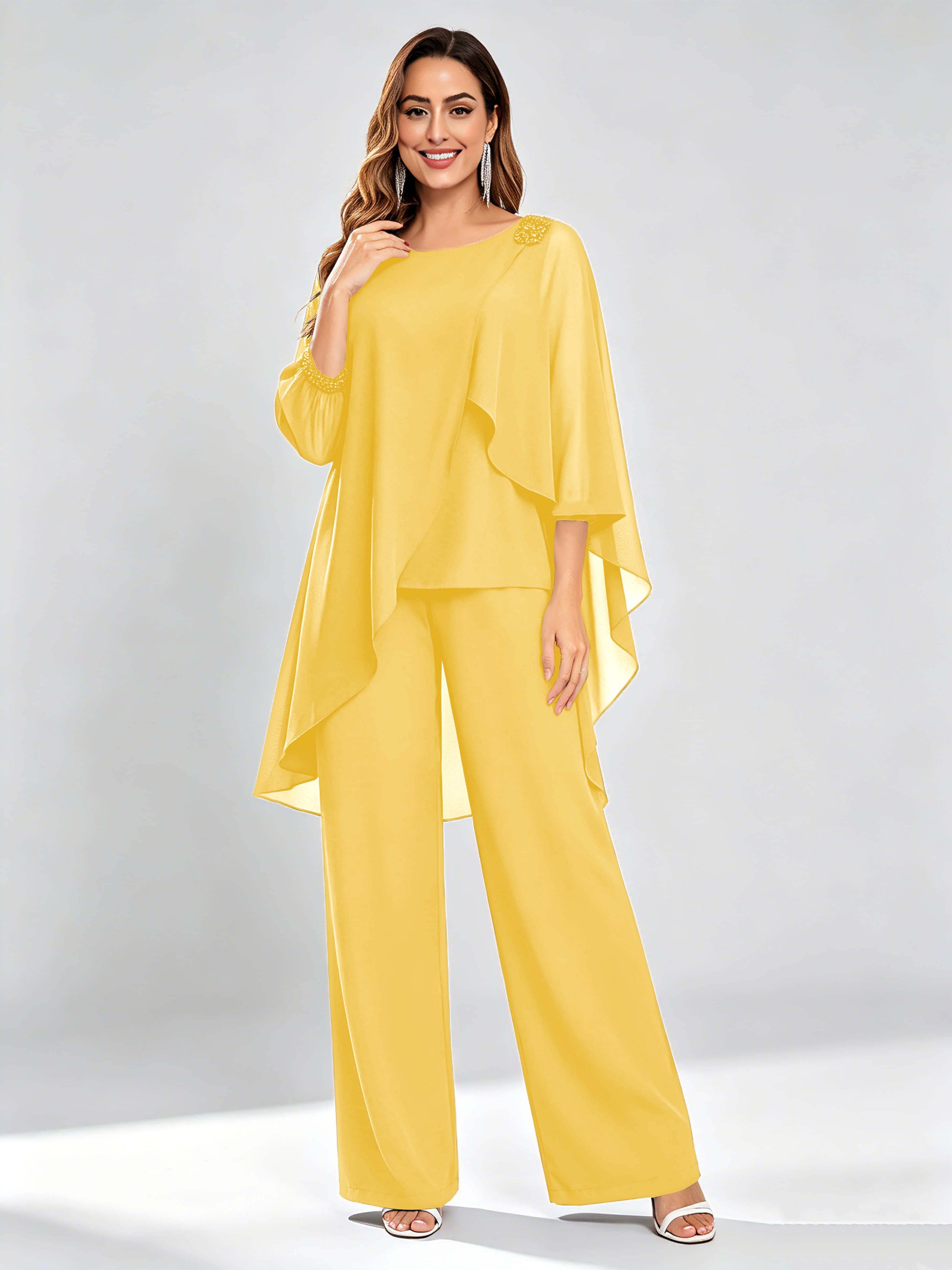 Asymmetric Chiffon 2 Pieces Mother of The Bride Pant Suits