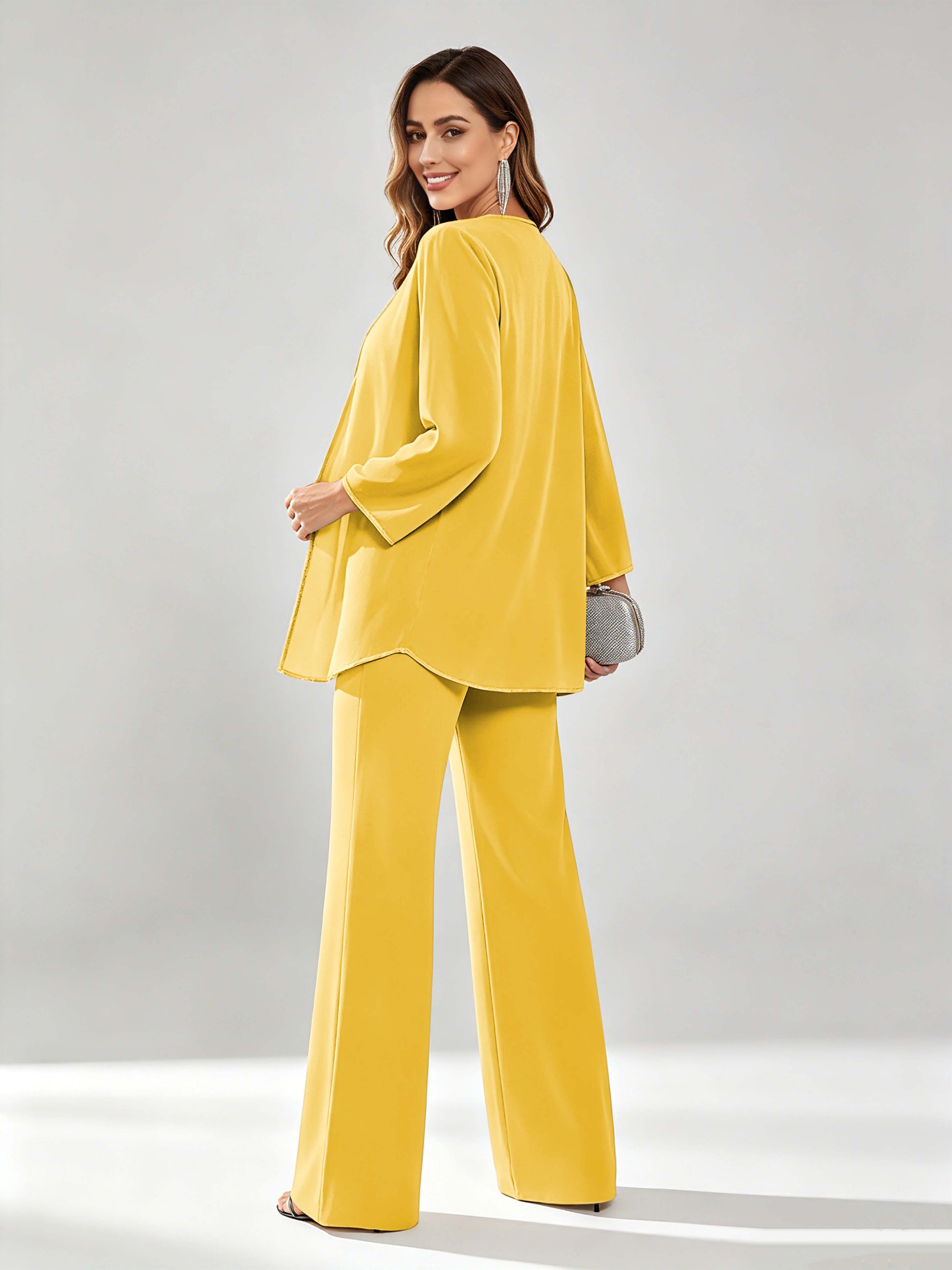 Chiffon Sequin 3 Pieces Mother of The Bride Pant Suits for Women