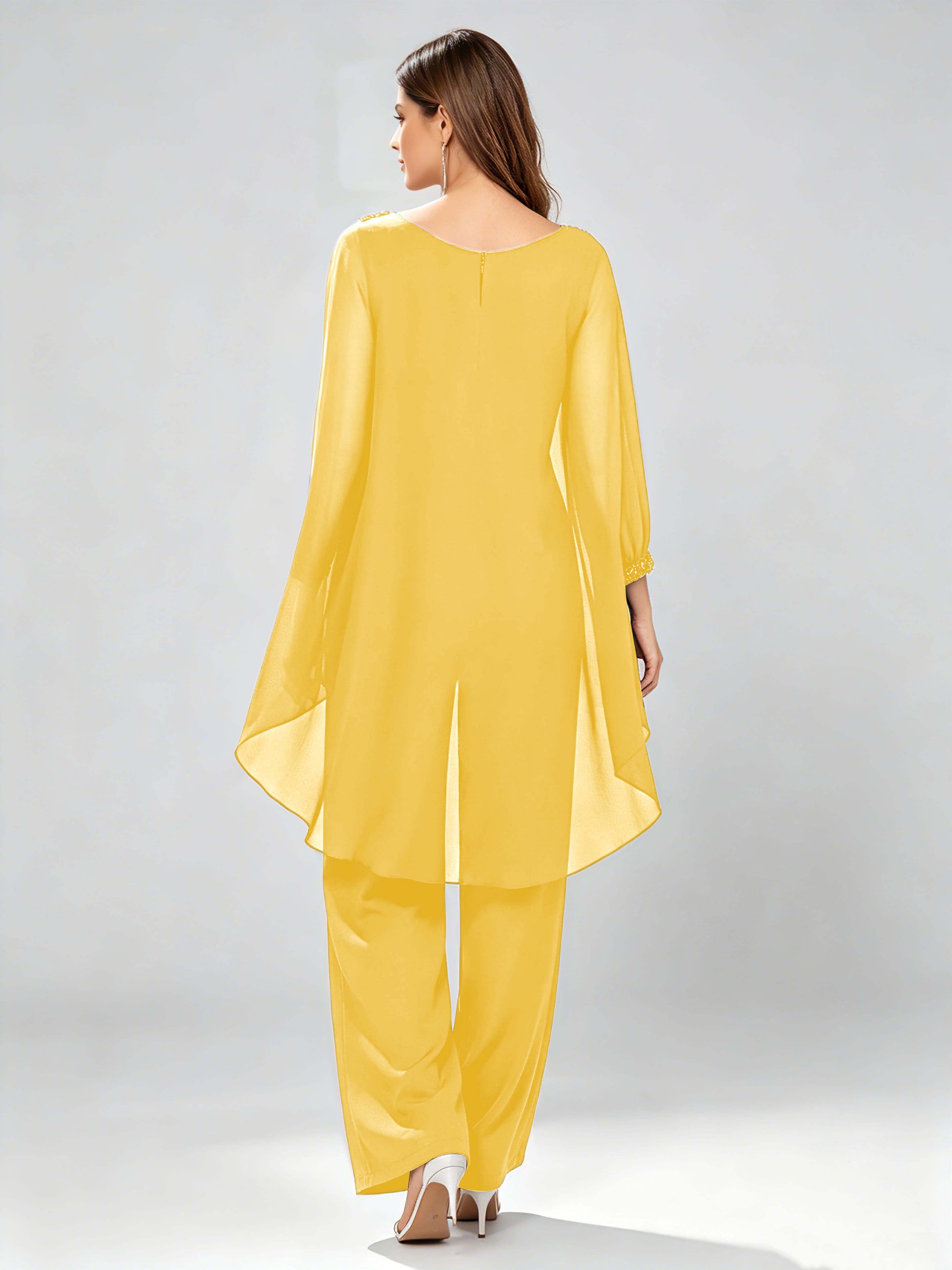 Asymmetric Chiffon 2 Pieces Mother of The Bride Pant Suits