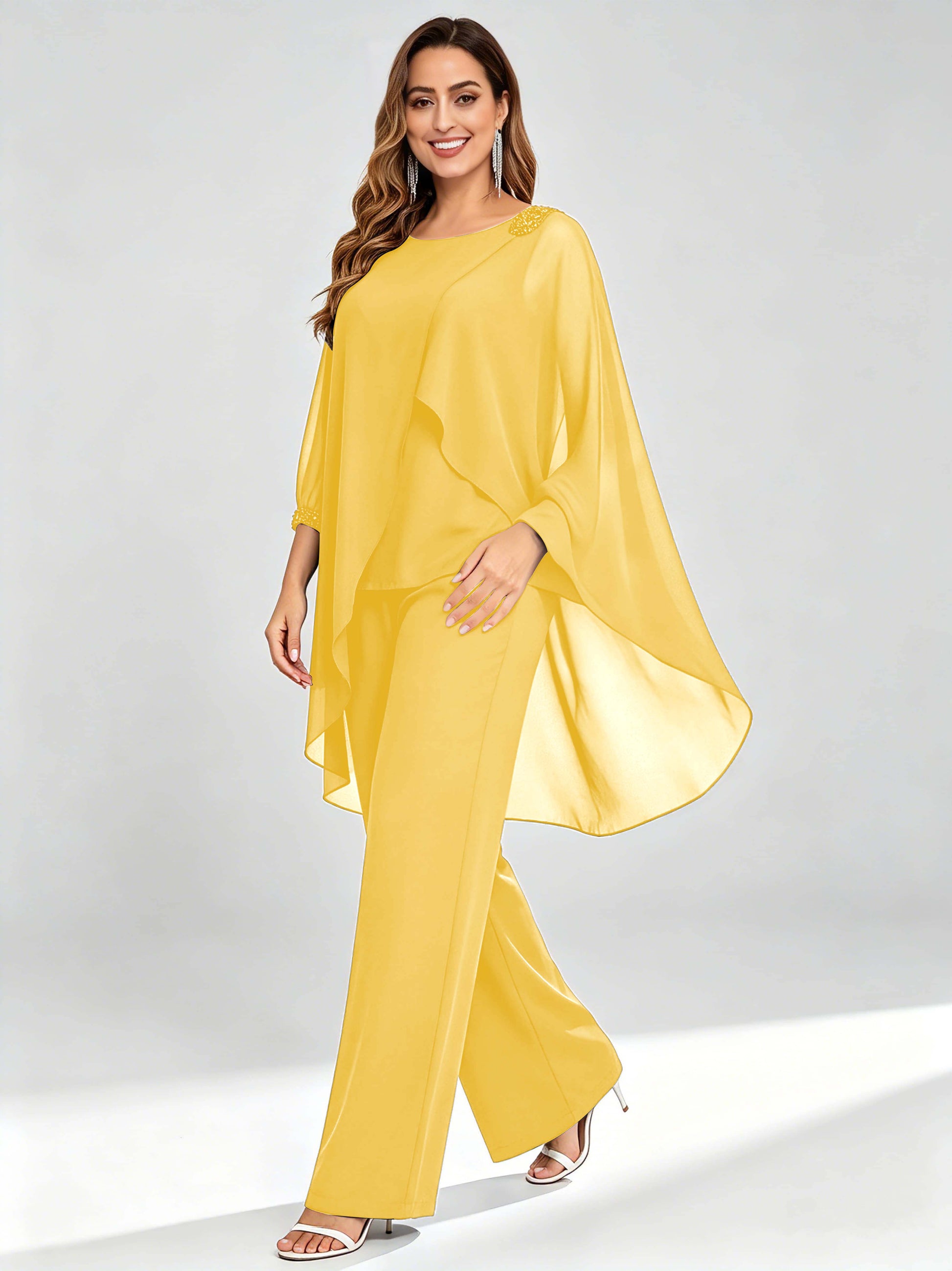 Asymmetric Chiffon 2 Pieces Mother of The Bride Pant Suits