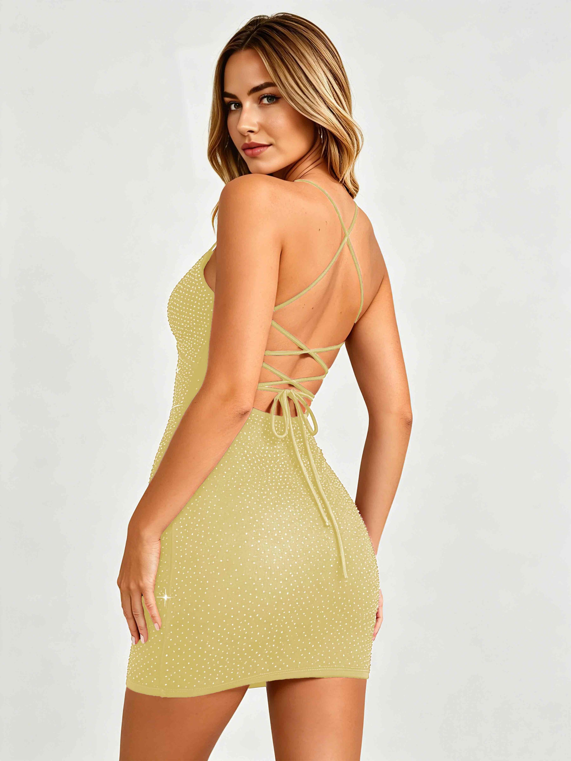 Sparkly Tight Homecoming Dresses Backless Short Prom Gown