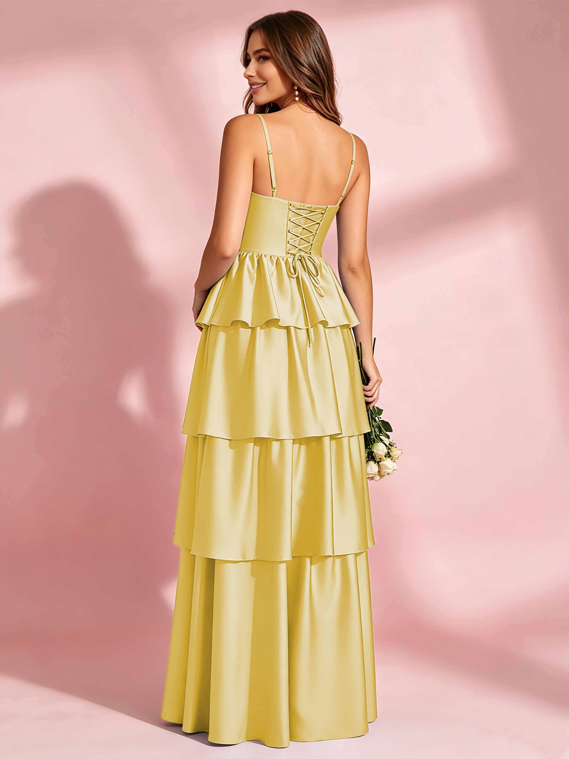 Satin Tiered Corset Bridesmaid Dresses Formal Evening Gown