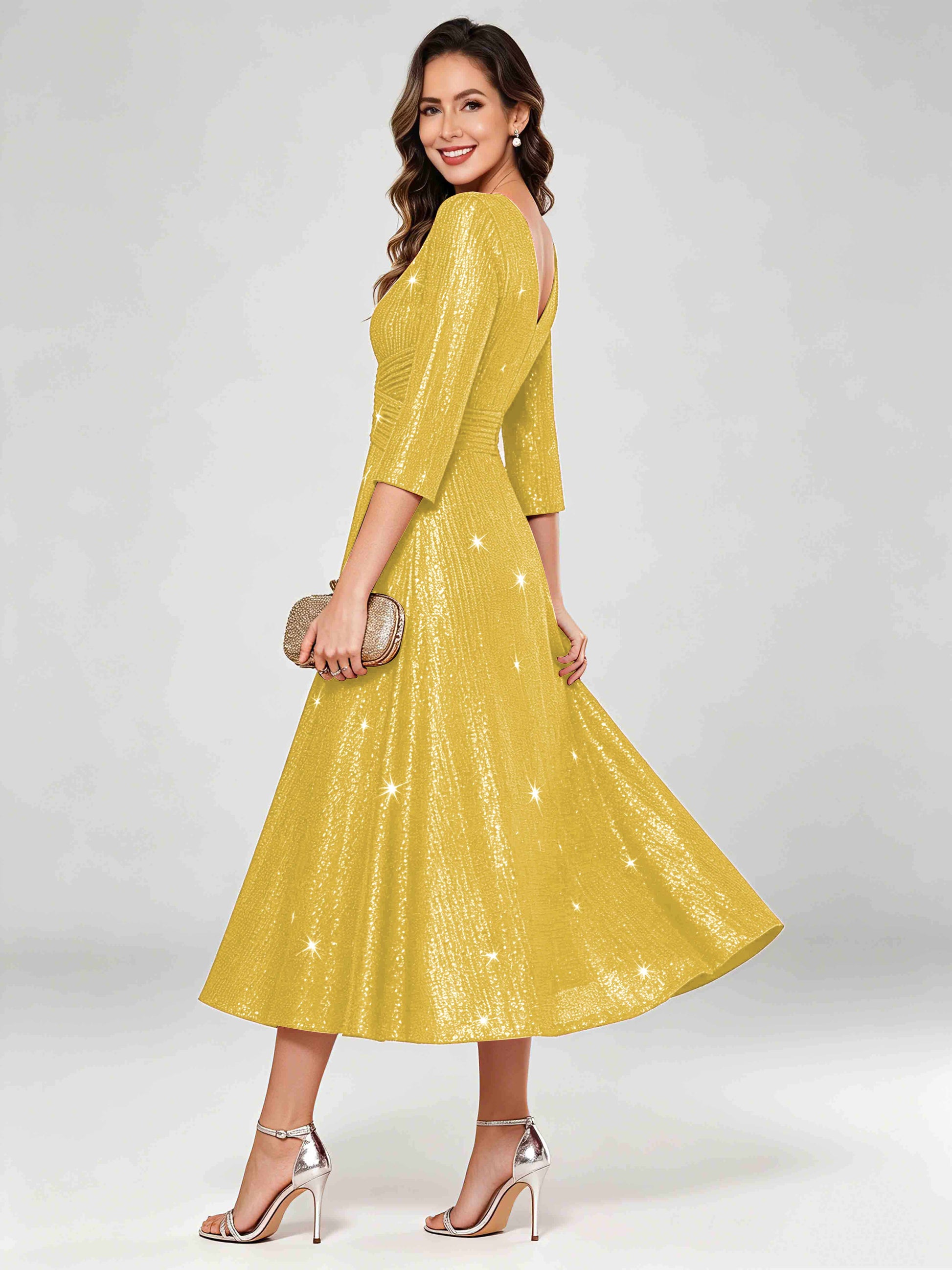 Sequin Sparkly 3/4 Sleeve Dressy Mother of The Bride Dresses